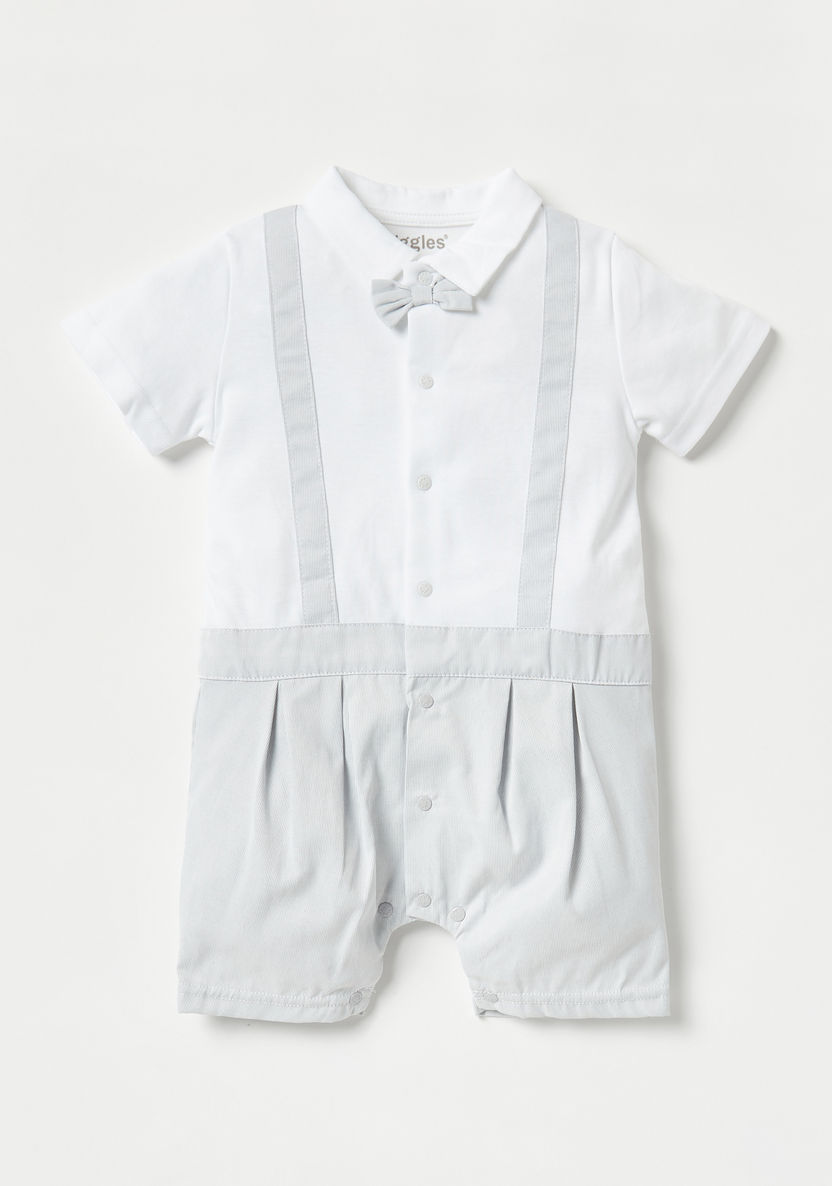 Giggles Solid Collared Rompers with Bow Accent and Short Sleeves-Rompers, Dungarees & Jumpsuits-image-0