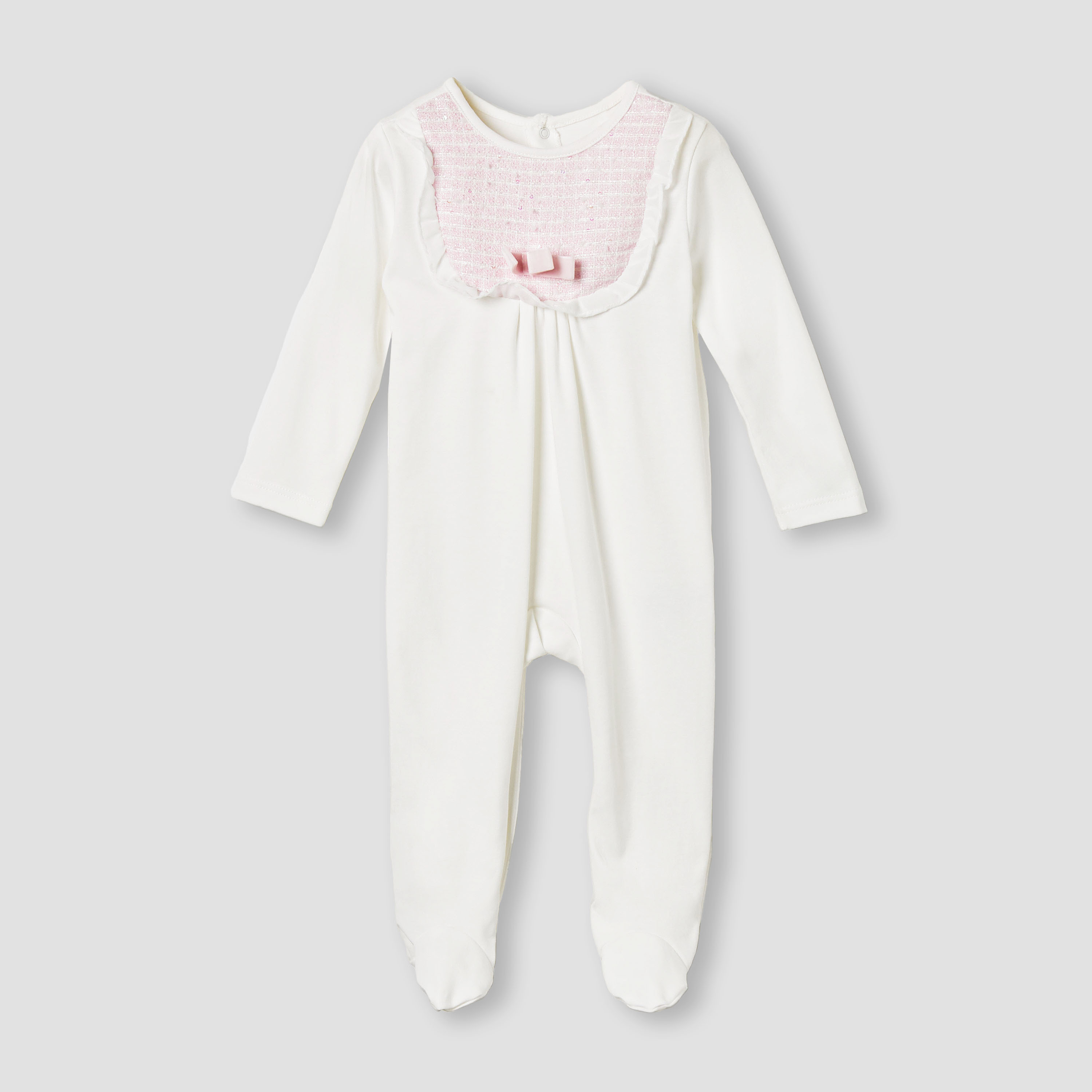 Giggles Bow Accent Closed Feet Sleepsuit with Long Sleeves-baby-girls-clothing-nightwear-sleepsuits-image-2