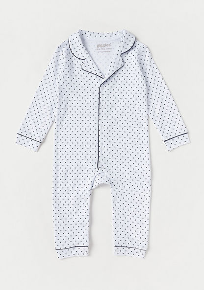 Giggles All-Over Star Print Sleepsuit with Collar and Long Sleeves-Sleepsuits-image-0
