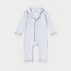 Giggles All-Over Star Print Sleepsuit with Collar and Long Sleeves