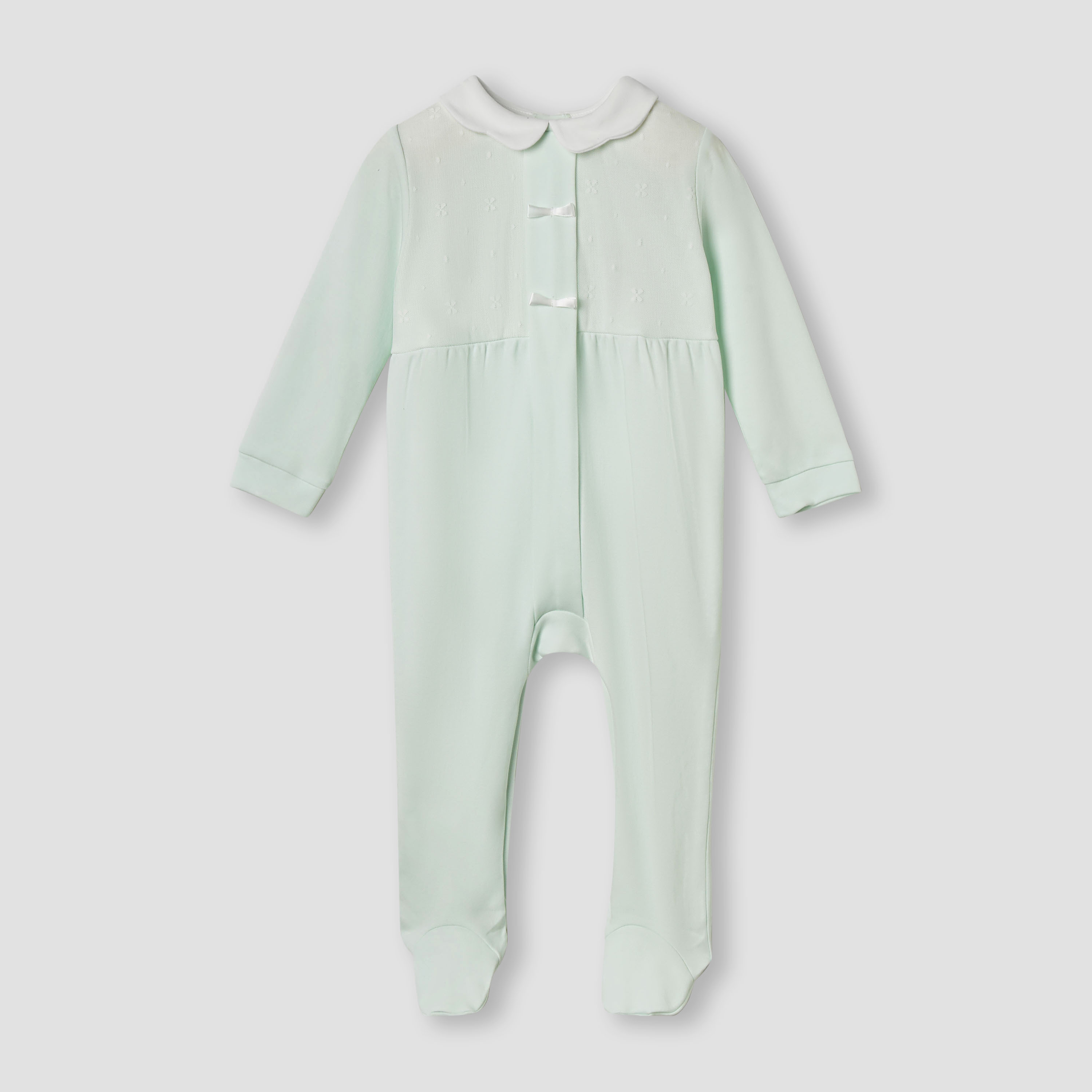 Giggles Bow Accent Closed Feet Sleepsuit with Long Sleeves-baby-girls-clothing-nightwear-sleepsuits-image-1