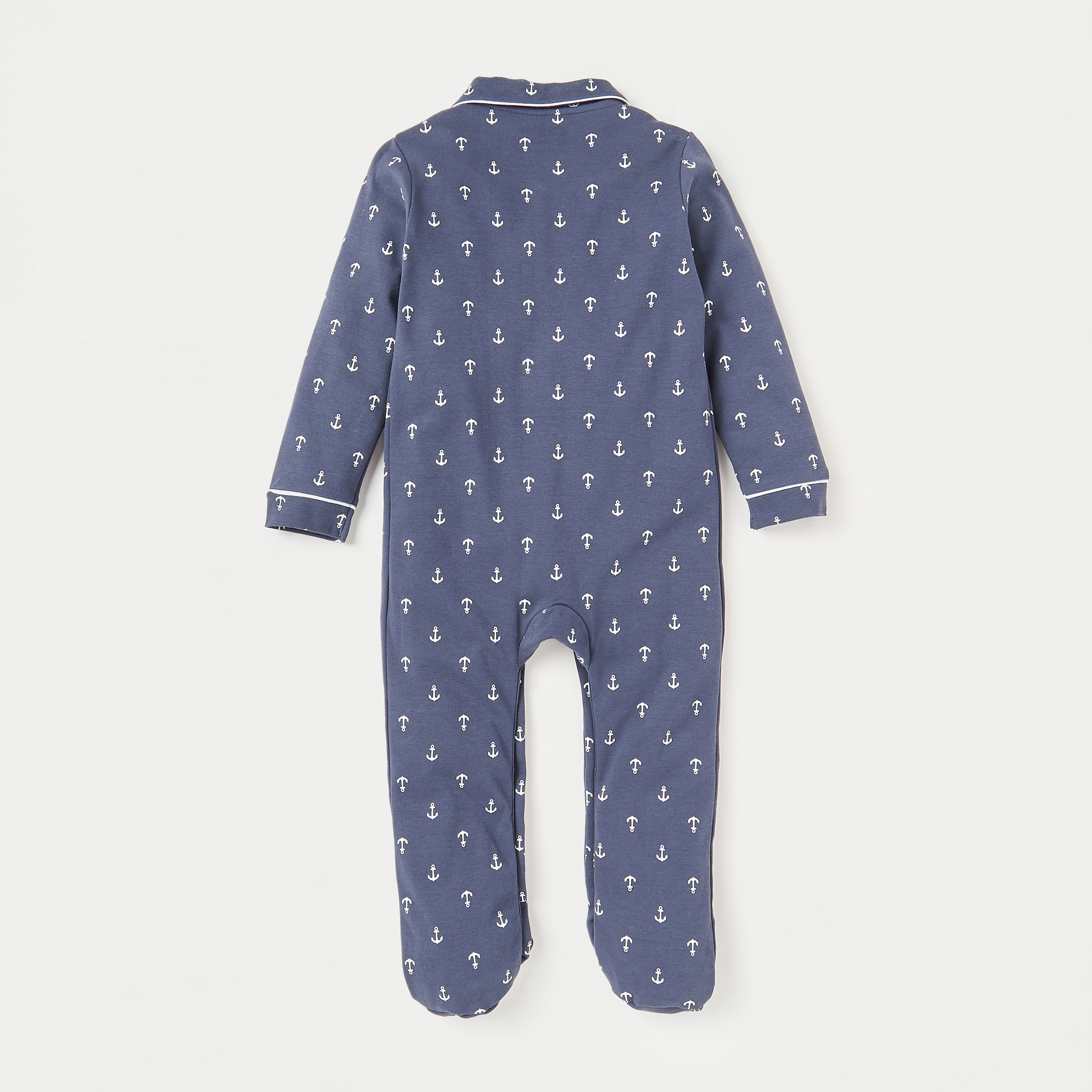 Giggles All-Over Anchor Print Sleepsuit with Long Sleeves and Button Closure-baby-boys-clothing-nightwear-sleepsuits-image-4
