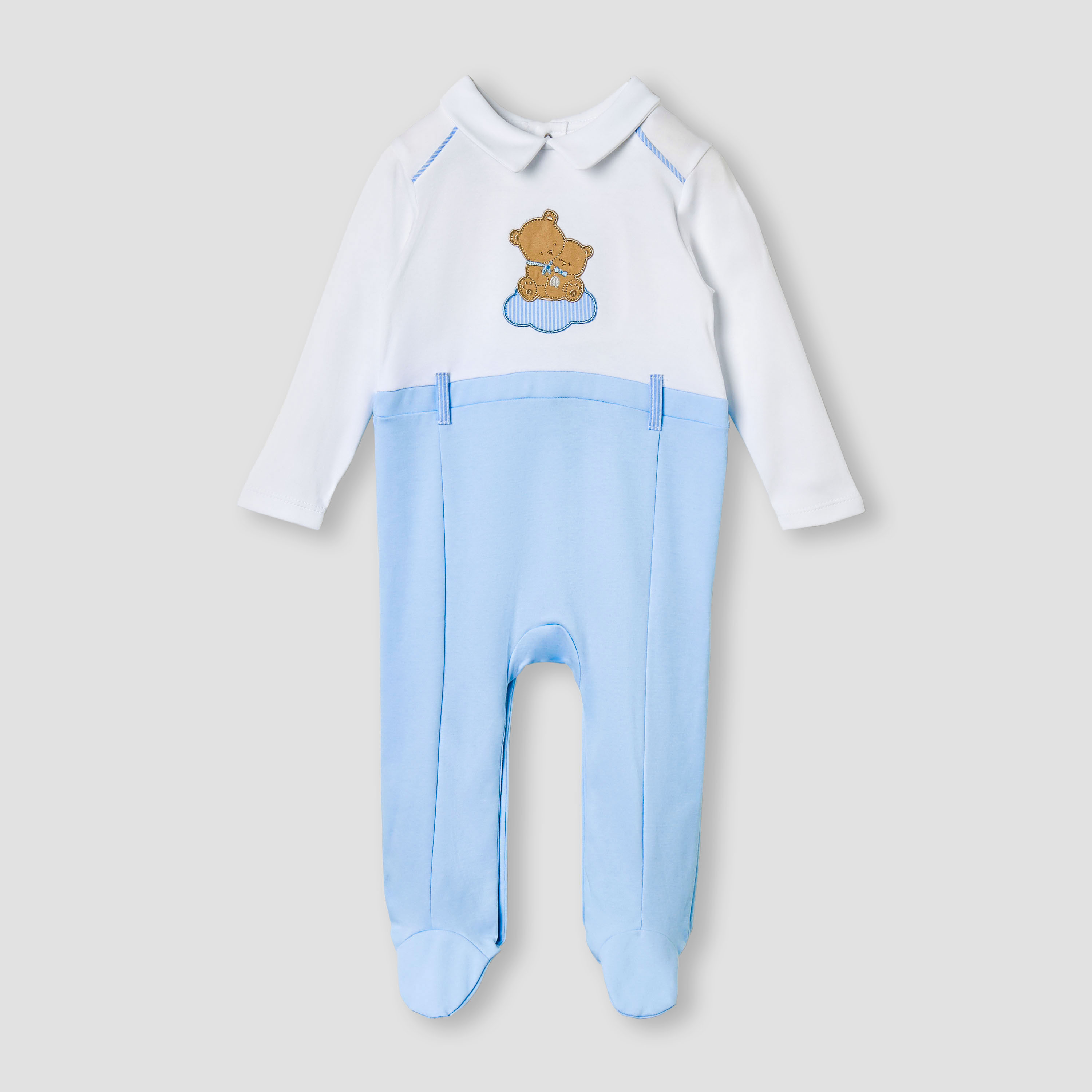 Giggles Bear Applique Collared Sleepsuit with Long Sleeves-baby-boys-clothing-nightwear-sleepsuits-image-1