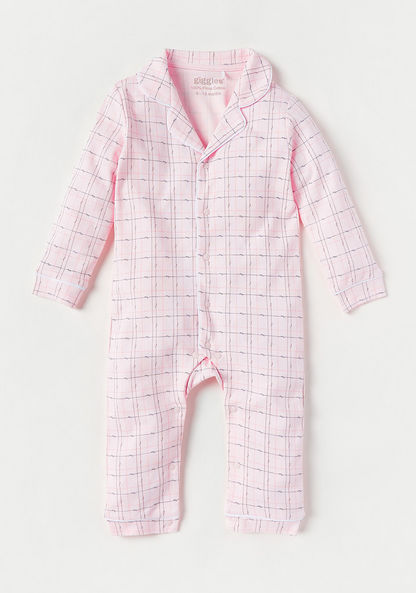 Giggles Checked Sleepsuit with Collar and Button Closure-Sleepsuits-image-0
