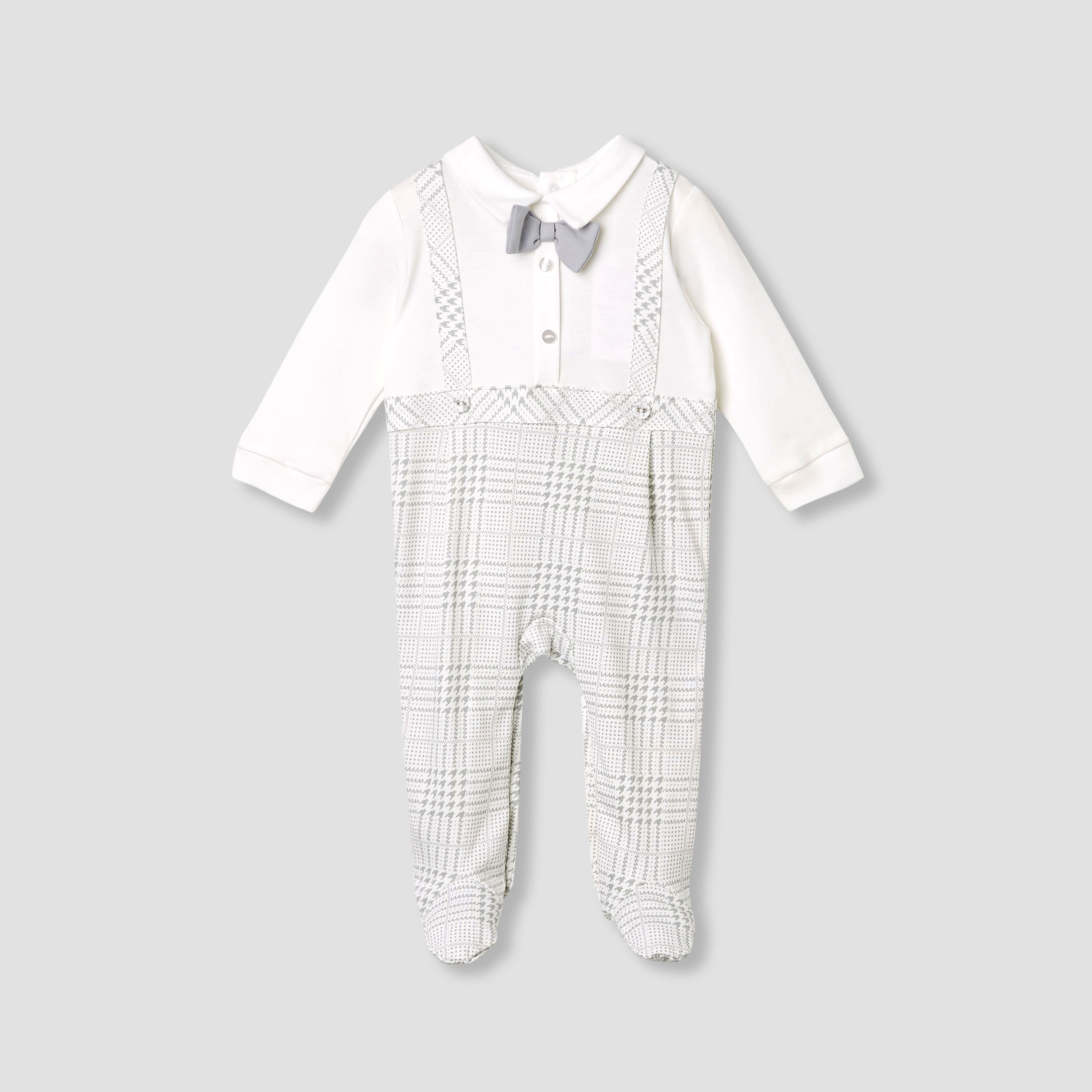 Giggles Panelled Collared Closed Feet Sleepsuit with Long Sleeves-baby-boys-clothing-nightwear-sleepsuits-image-1