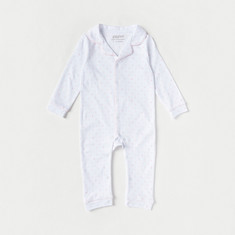 Giggles All-Over Print Sleepsuit with Collar and Long Sleeves