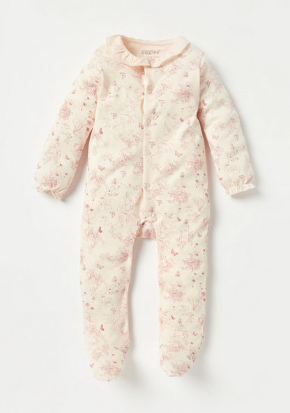 Giggles Floral Print Sleepsuit with Long Sleeves and Ruffles
