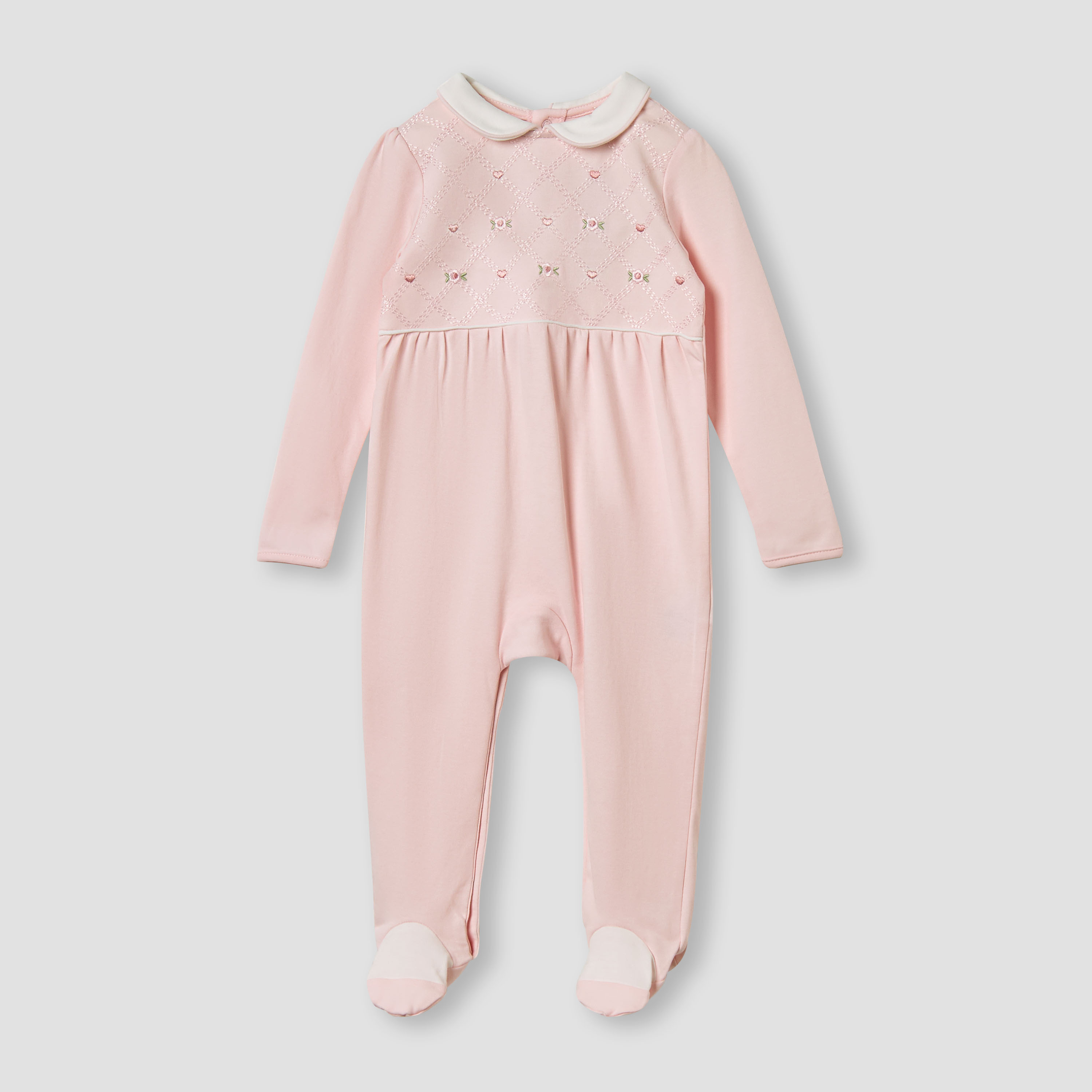 Giggles Embroidered Peter Pan Collar Sleepsuit with Long Sleeves-baby-girls-clothing-nightwear-sleepsuits-image-1