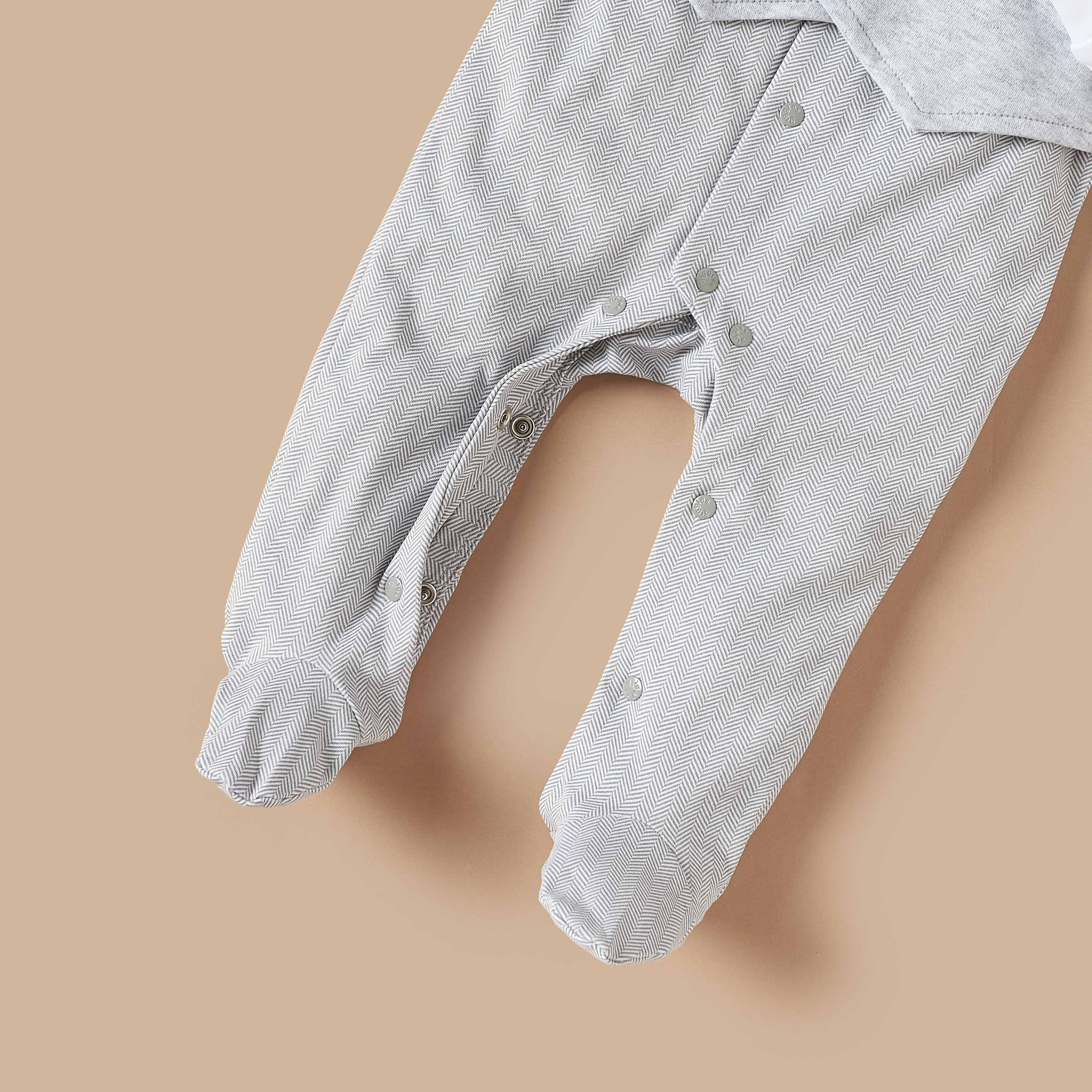 Giggles Textured Sleepsuit with Bow Applique Detail and Waistcoat Overlay-baby-boys-clothing-nightwear-sleepsuits-image-3