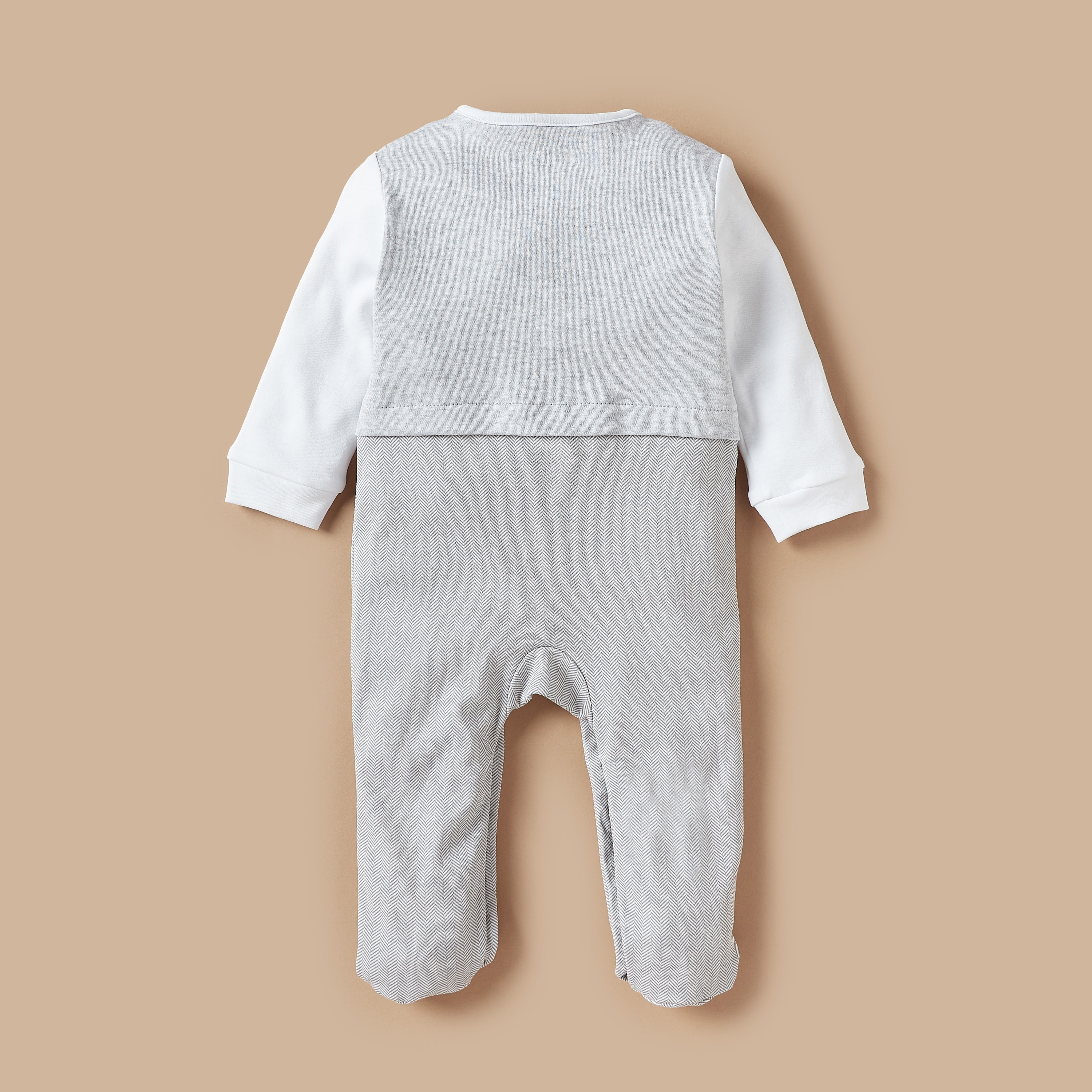 Giggles Textured Sleepsuit with Bow Applique Detail and Waistcoat Overlay-baby-boys-clothing-nightwear-sleepsuits-image-4