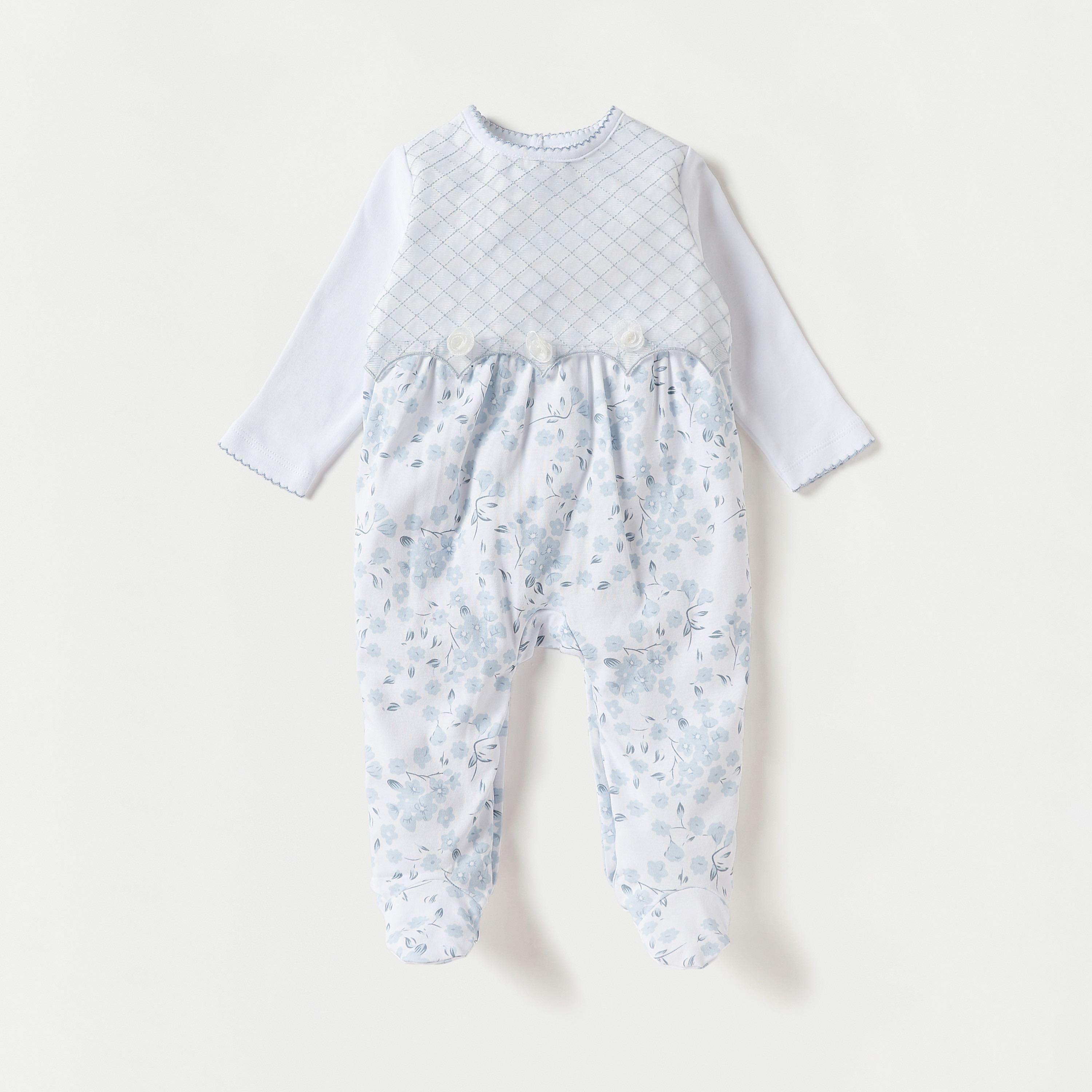 Giggles All-Over Floral Print Closed Feet Sleepsuit with Lace Detail-baby-girls-clothing-nightwear-sleepsuits-image-1