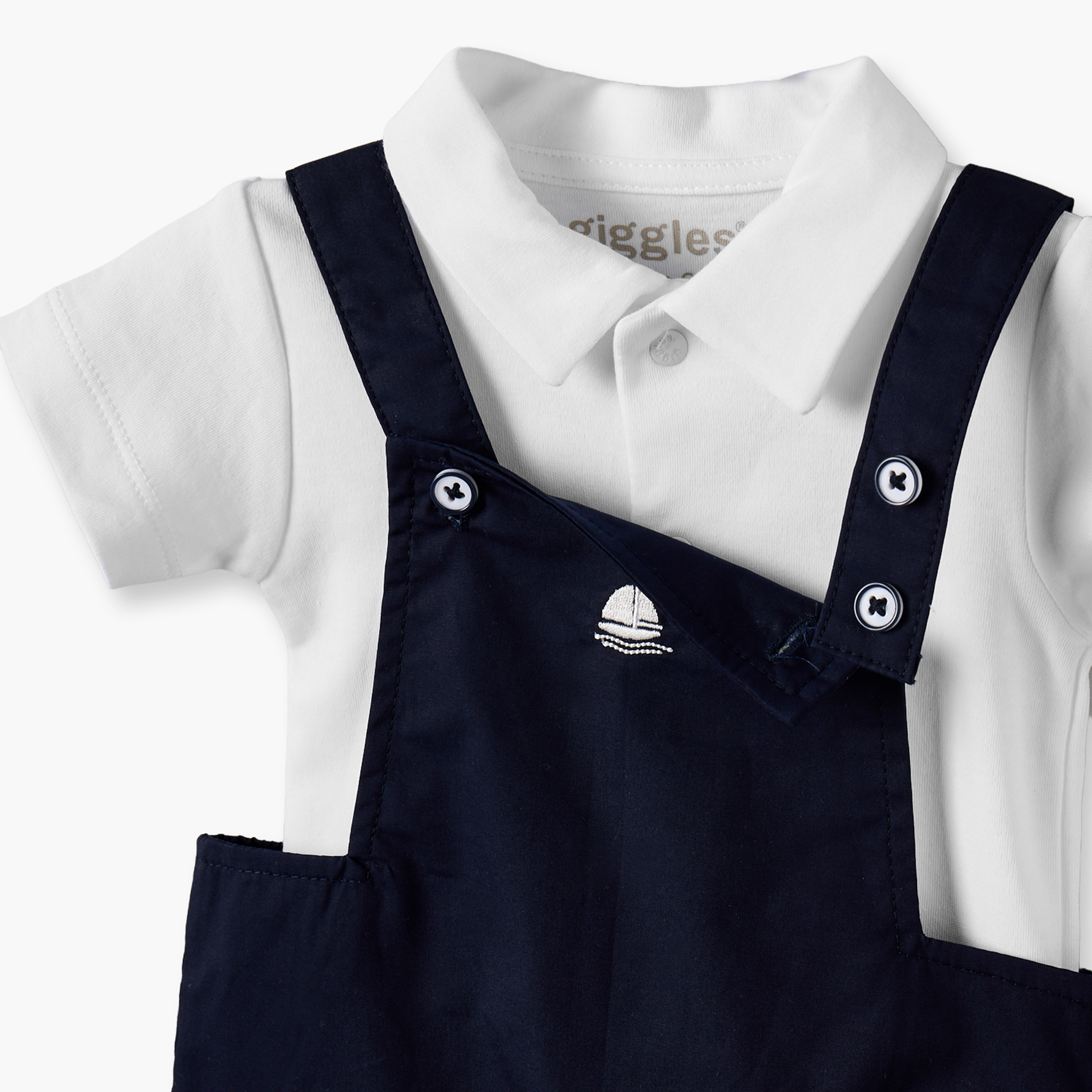Giggles Collared Short Sleeves T-shirt and Dungaree Set with Sailboat Embroidery-baby-boys-clothing-setsandcoords-image-5