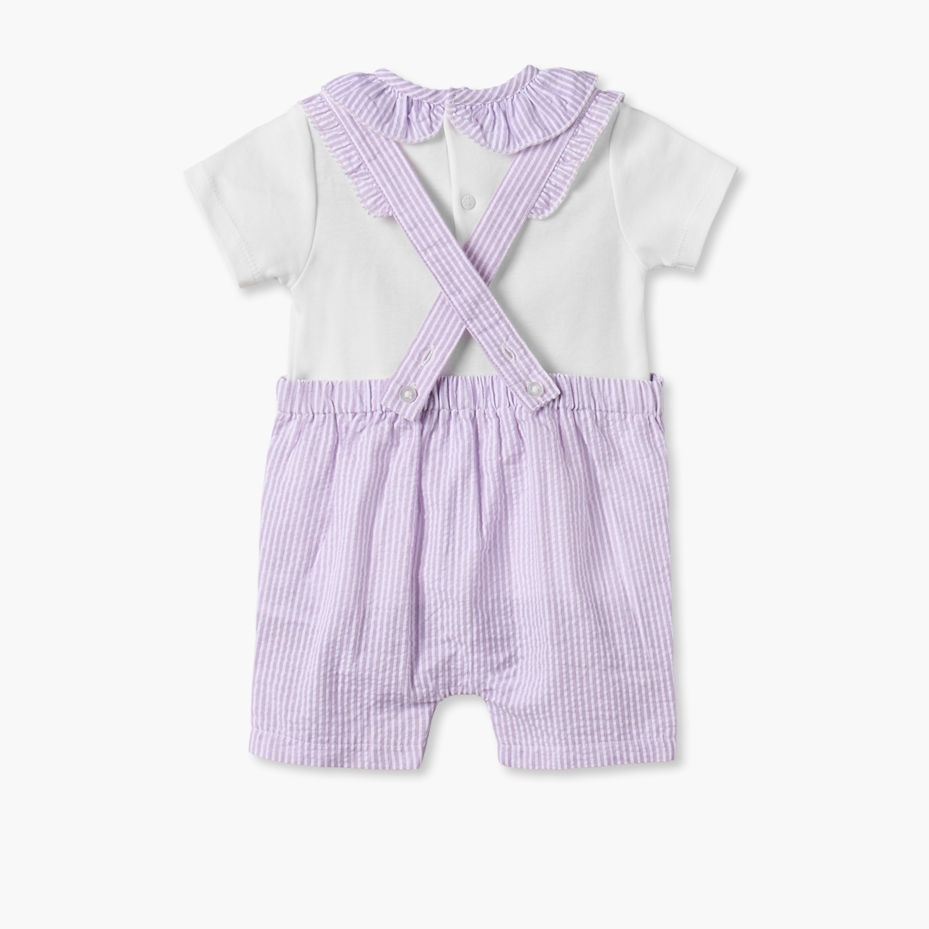 طقم بلوزة بأكمام قصيرة وياقة ضيقة مع دنغري مخطط من جيجلز-baby-girls-clothing-setsandcoords-image-2