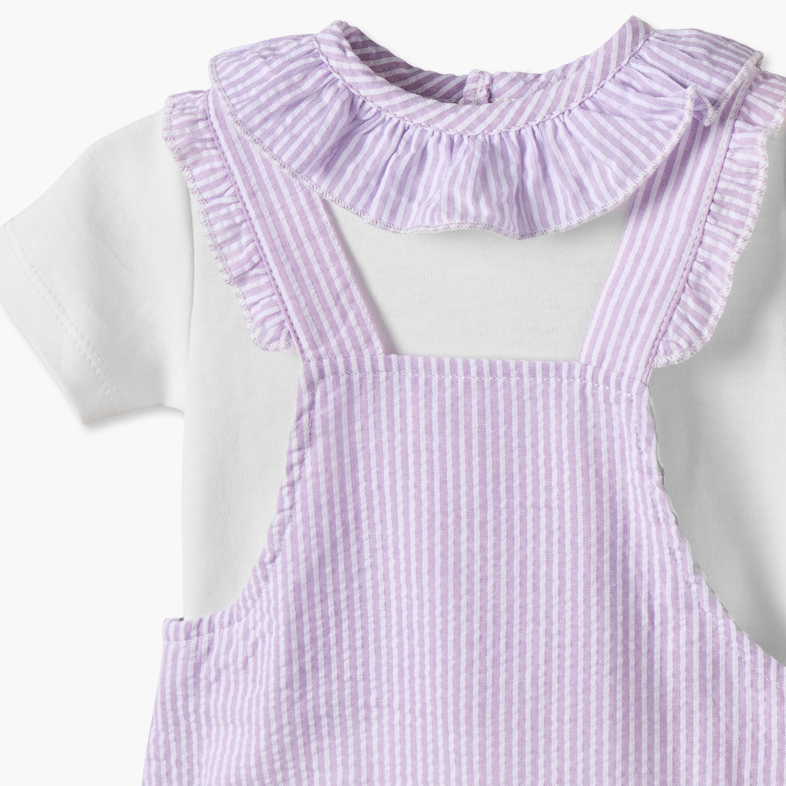 طقم بلوزة بأكمام قصيرة وياقة ضيقة مع دنغري مخطط من جيجلز-baby-girls-clothing-setsandcoords-image-5