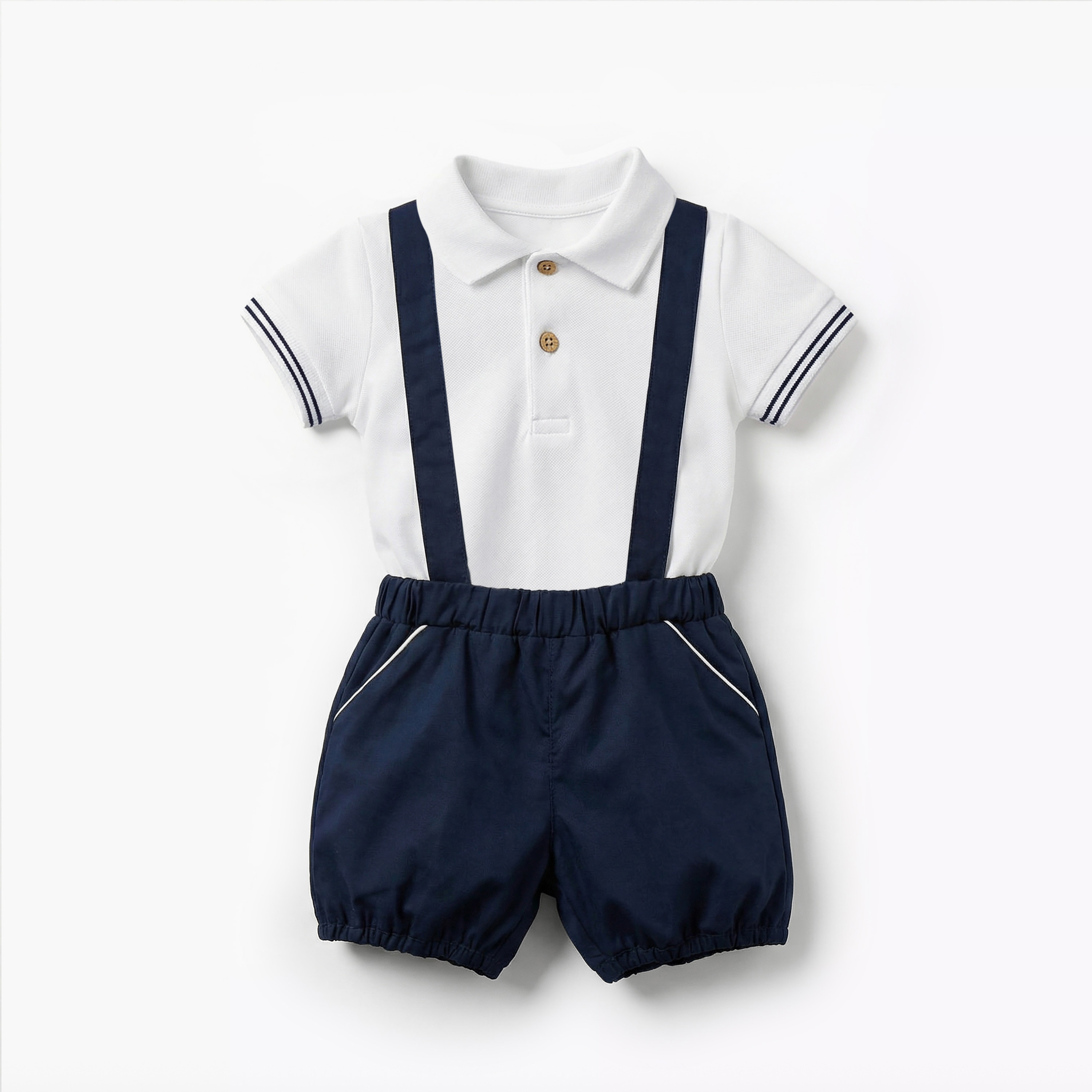 Giggles Collared Neck Short Sleeve T-shirt and Dungaree Set with Pockets-baby-boys-clothing-rompers-image-2