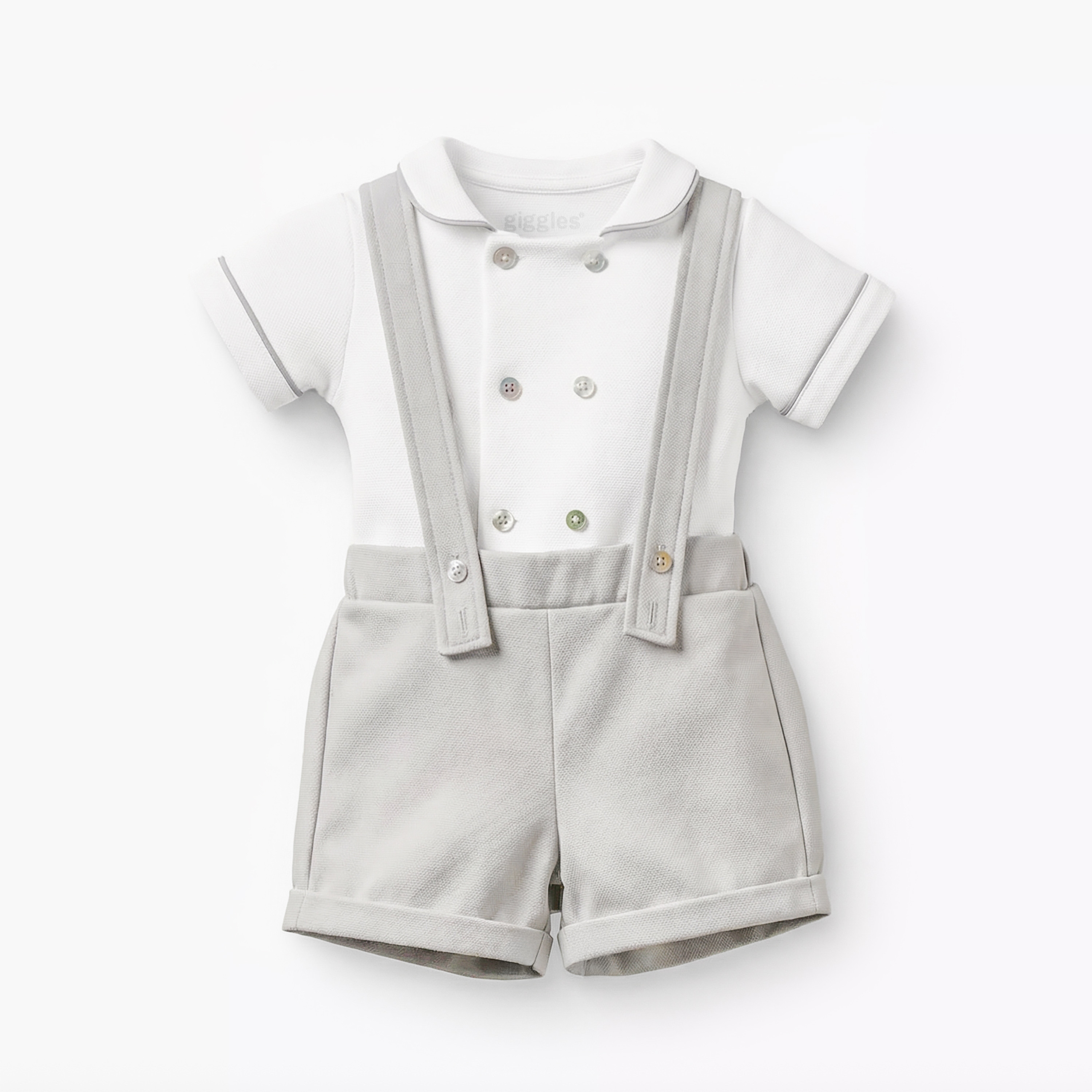 طقم دنغري بأزرار وتيشيرت بياقة بيتر بان وأكمام قصيرة من جيجلز-baby-boys-clothing-rompers-image-5