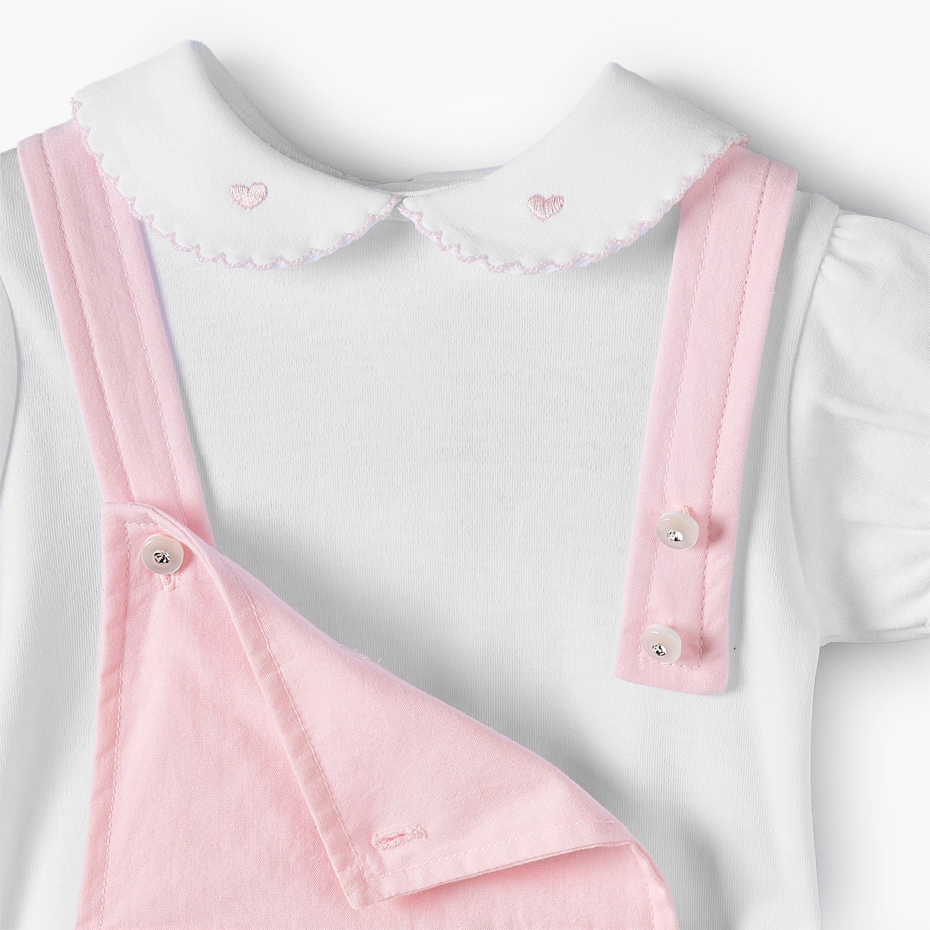 طقم دنغري مطرز وتيشيرت بياقة بيتر بان وأكمام قصيرة من جيجلز-baby-girls-clothing-rompers-image-2