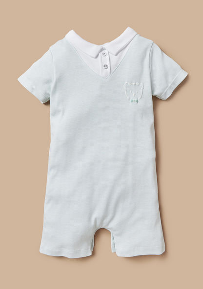 Giggles Textured Romper with Collar and Short Sleeves-Rompers%2C Dungarees and Jumpsuits-image-0