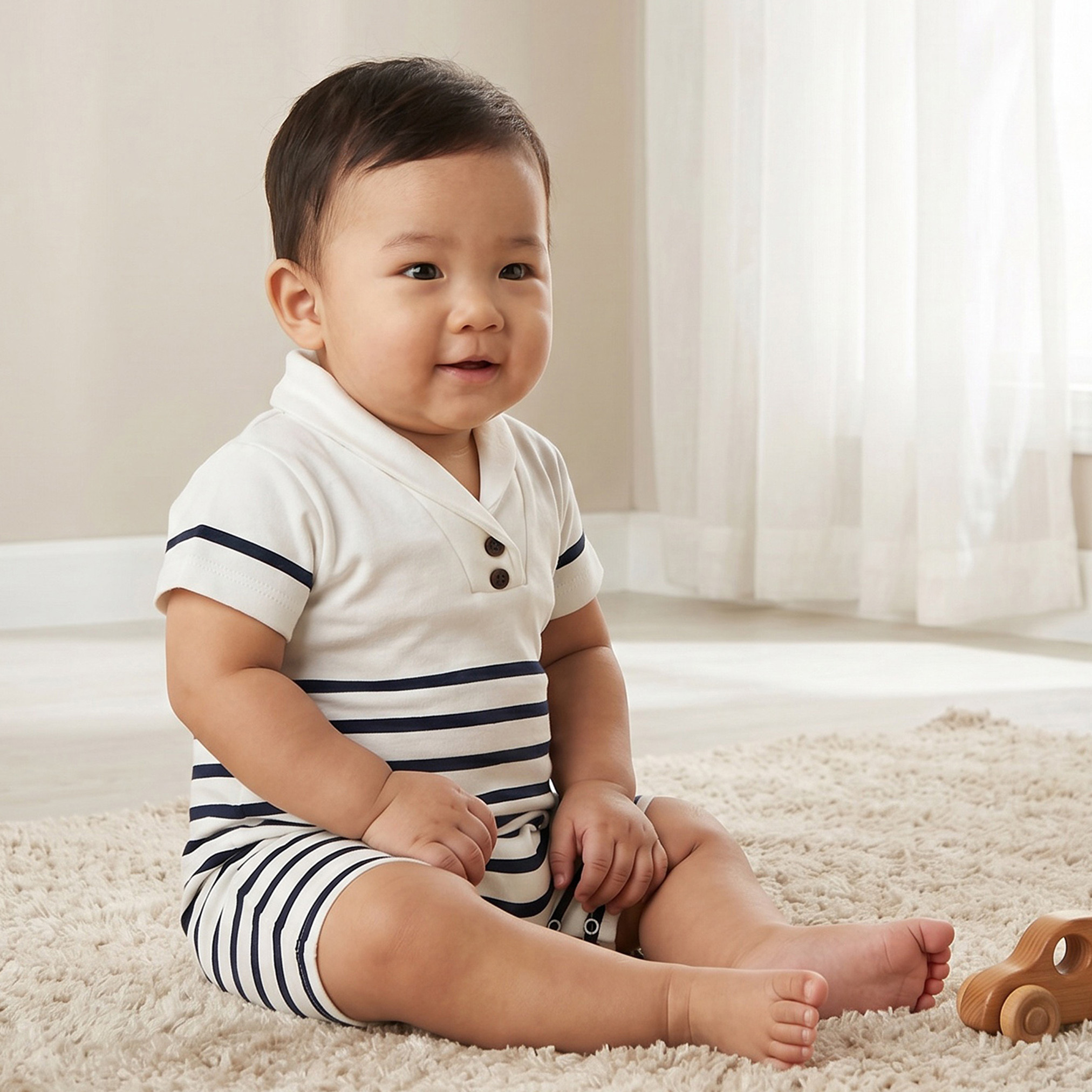 Giggles Collared Short Sleeves Romper with Striped Design-baby-boys-clothing-rompers-image-1