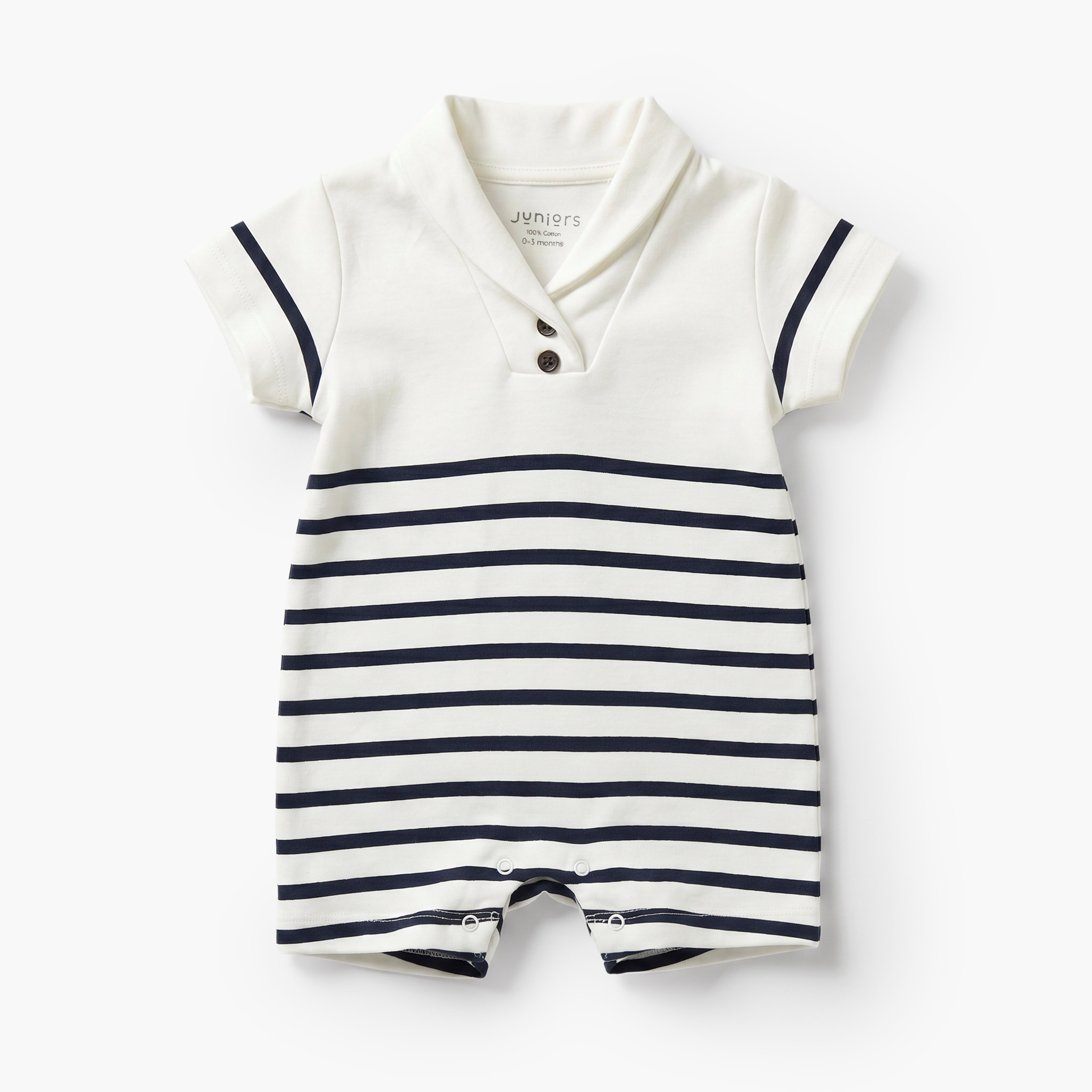 Giggles Collared Short Sleeves Romper with Striped Design-baby-boys-clothing-rompers-image-2
