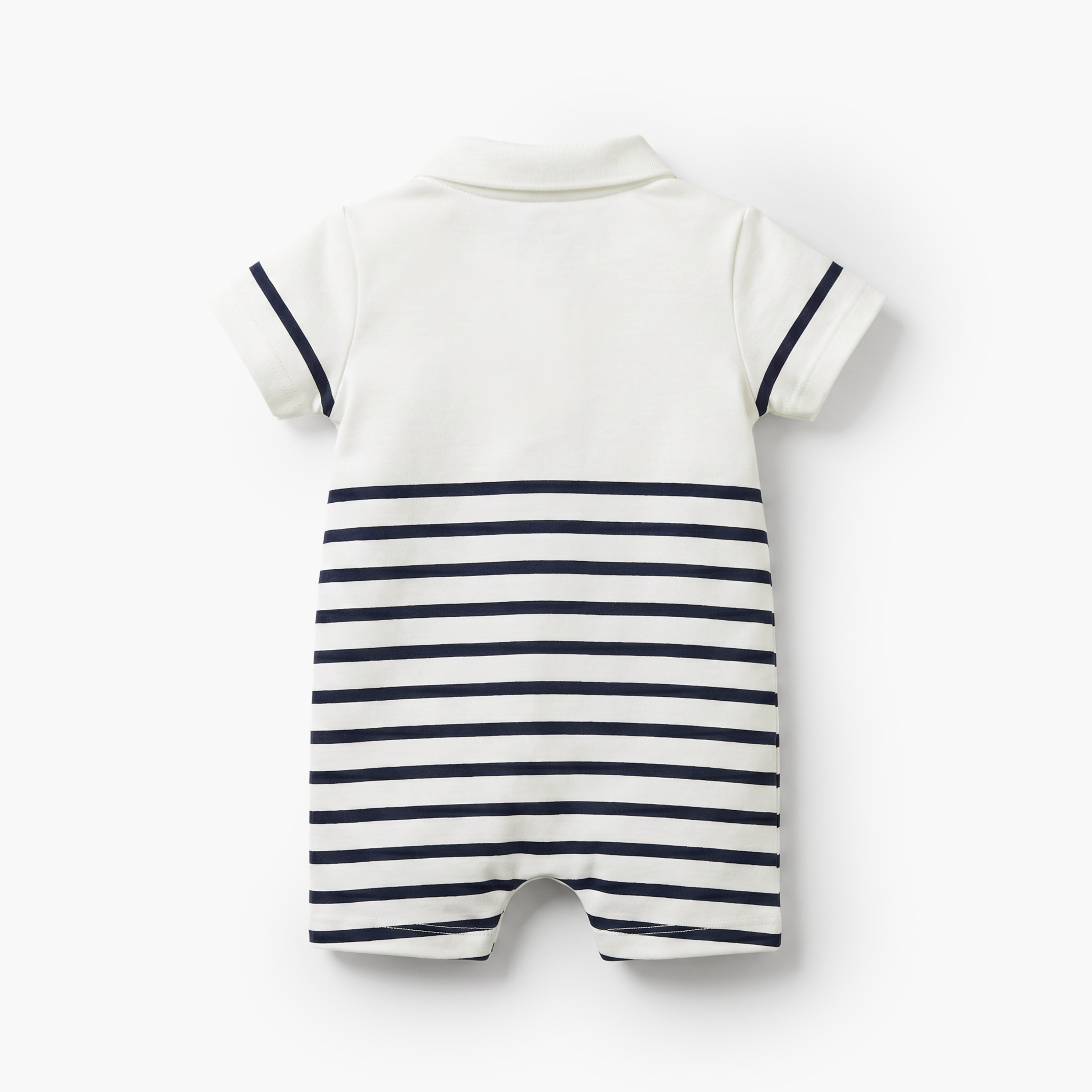 Giggles Collared Short Sleeves Romper with Striped Design-baby-boys-clothing-rompers-image-3