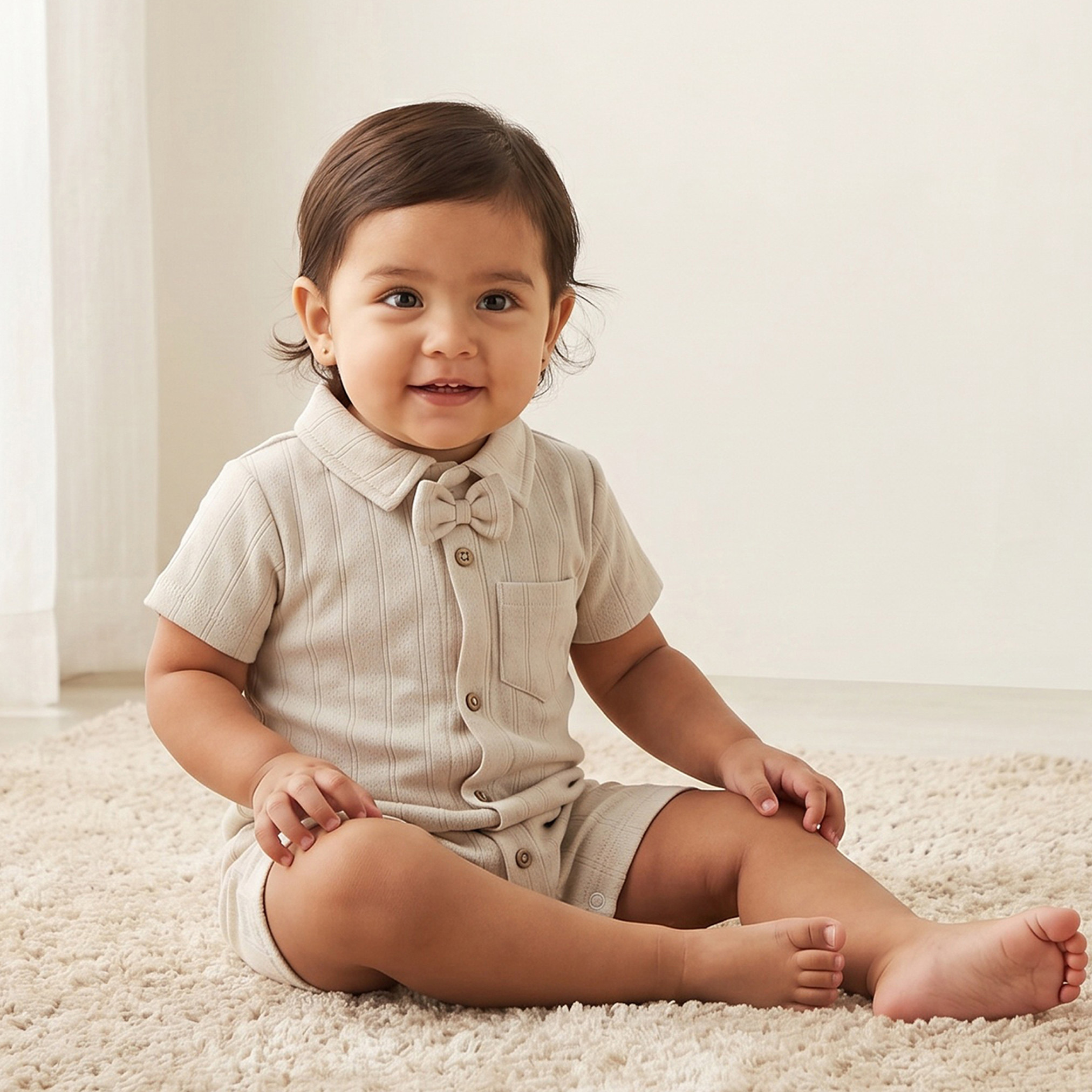 Giggles Collared Short Sleeves Romper with Button Closure-baby-boys-clothing-rompers-image-1