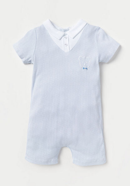 Giggles Textured Romper with Embroidered Detail and Short Sleeves-Rompers%2C Dungarees and Jumpsuits-image-0