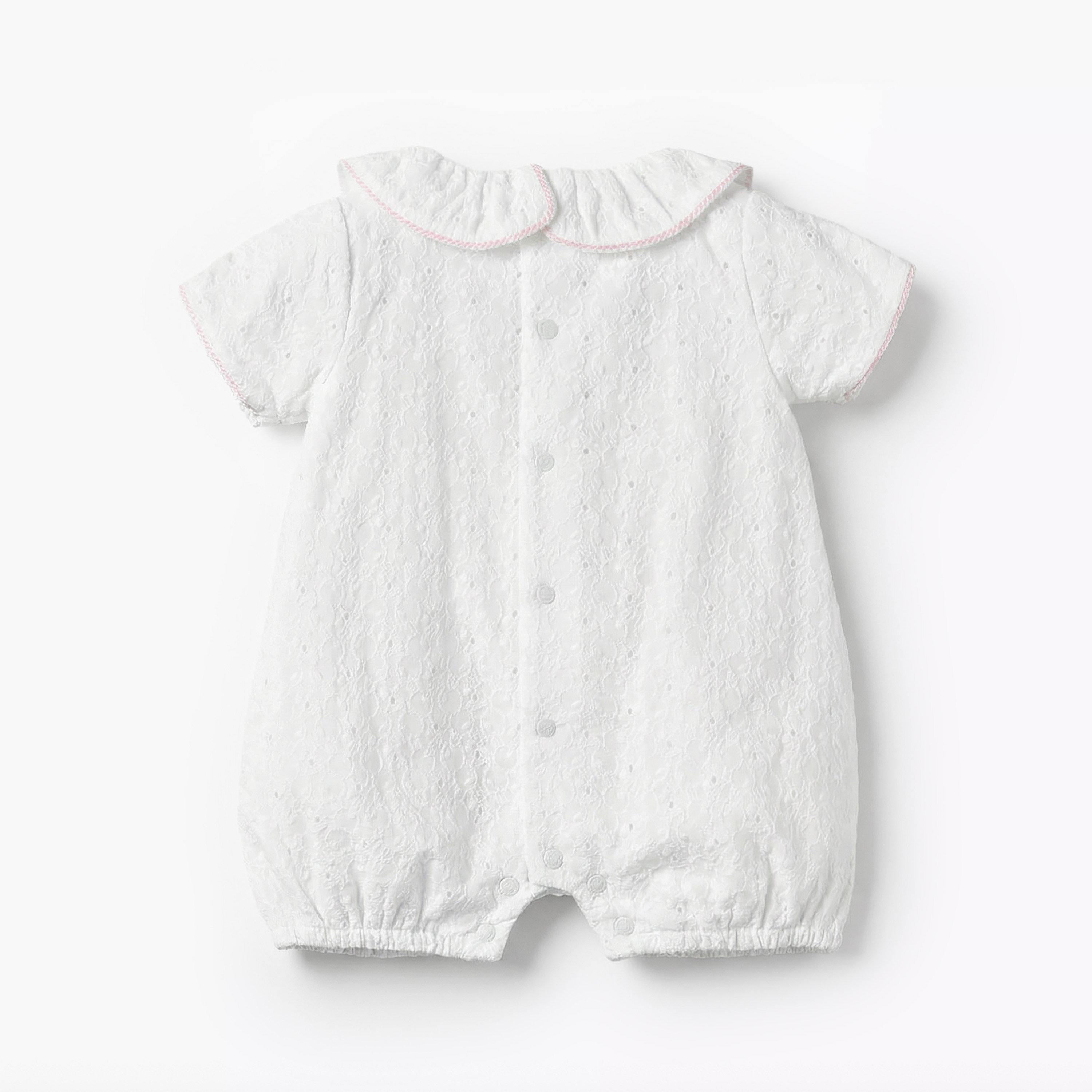 Giggles Ruffle Collar Short Sleeves Romper with Embroidery Detail-baby-girls-clothing-rompers-image-2