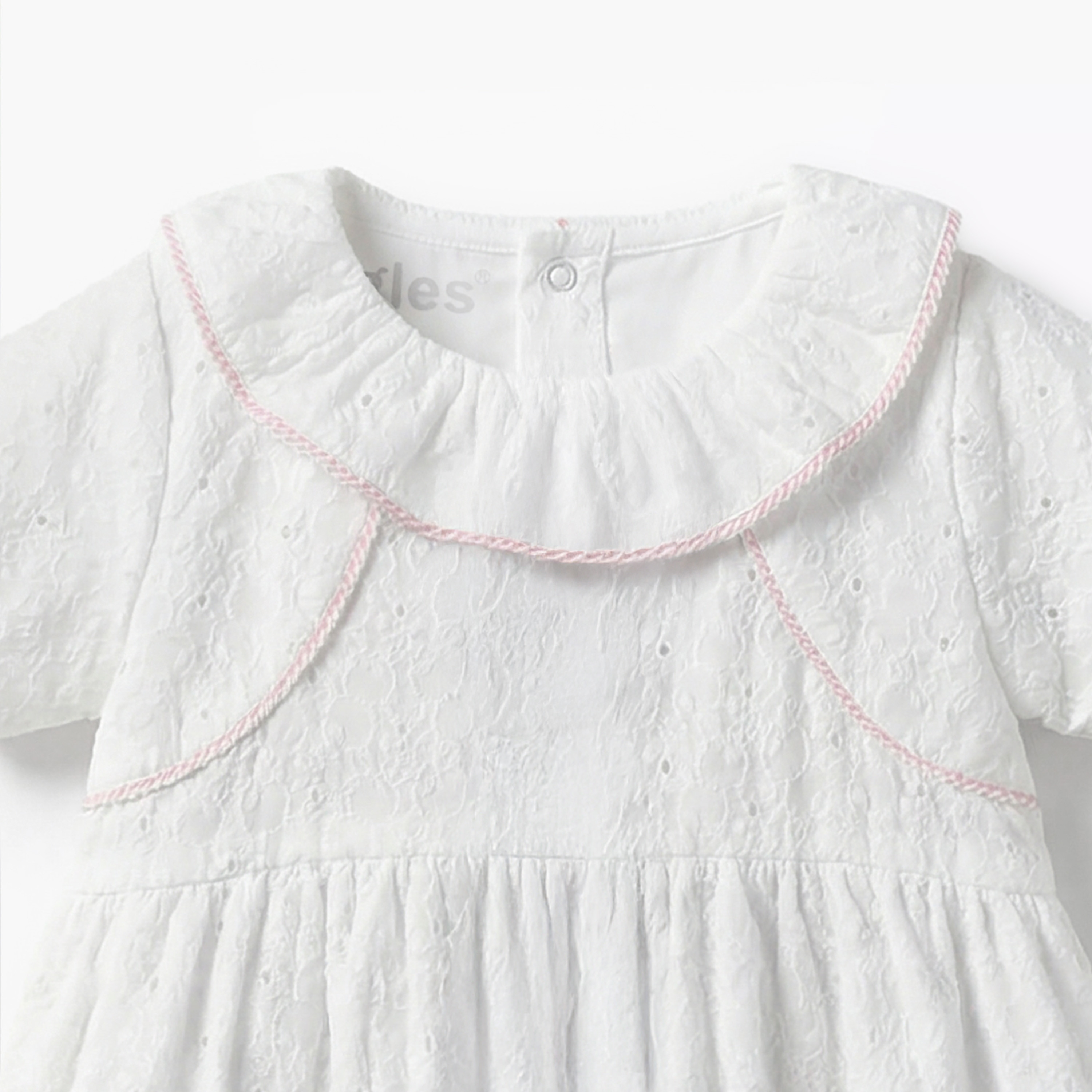 Giggles Ruffle Collar Short Sleeves Romper with Embroidery Detail-baby-girls-clothing-rompers-image-3
