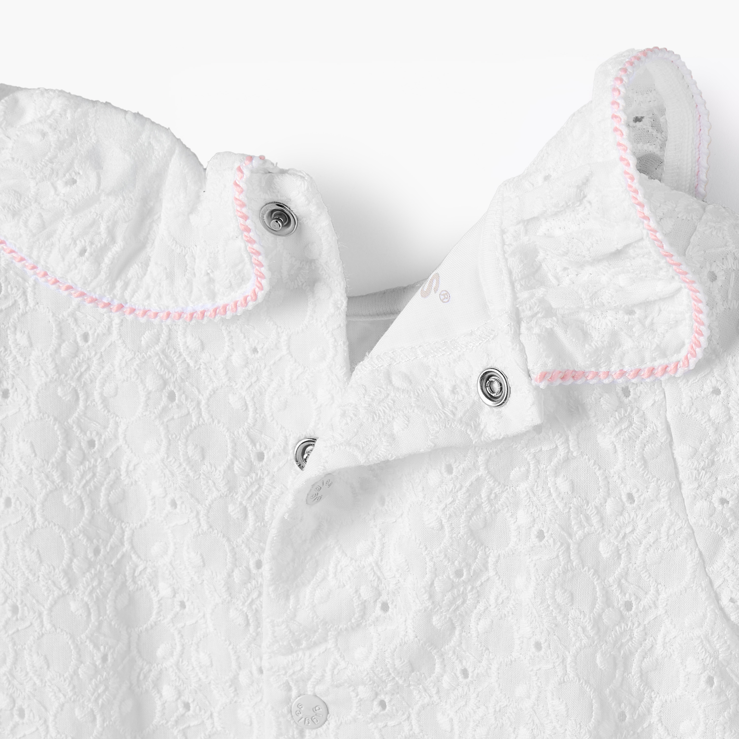 Giggles Ruffle Collar Short Sleeves Romper with Embroidery Detail-baby-girls-clothing-rompers-image-5