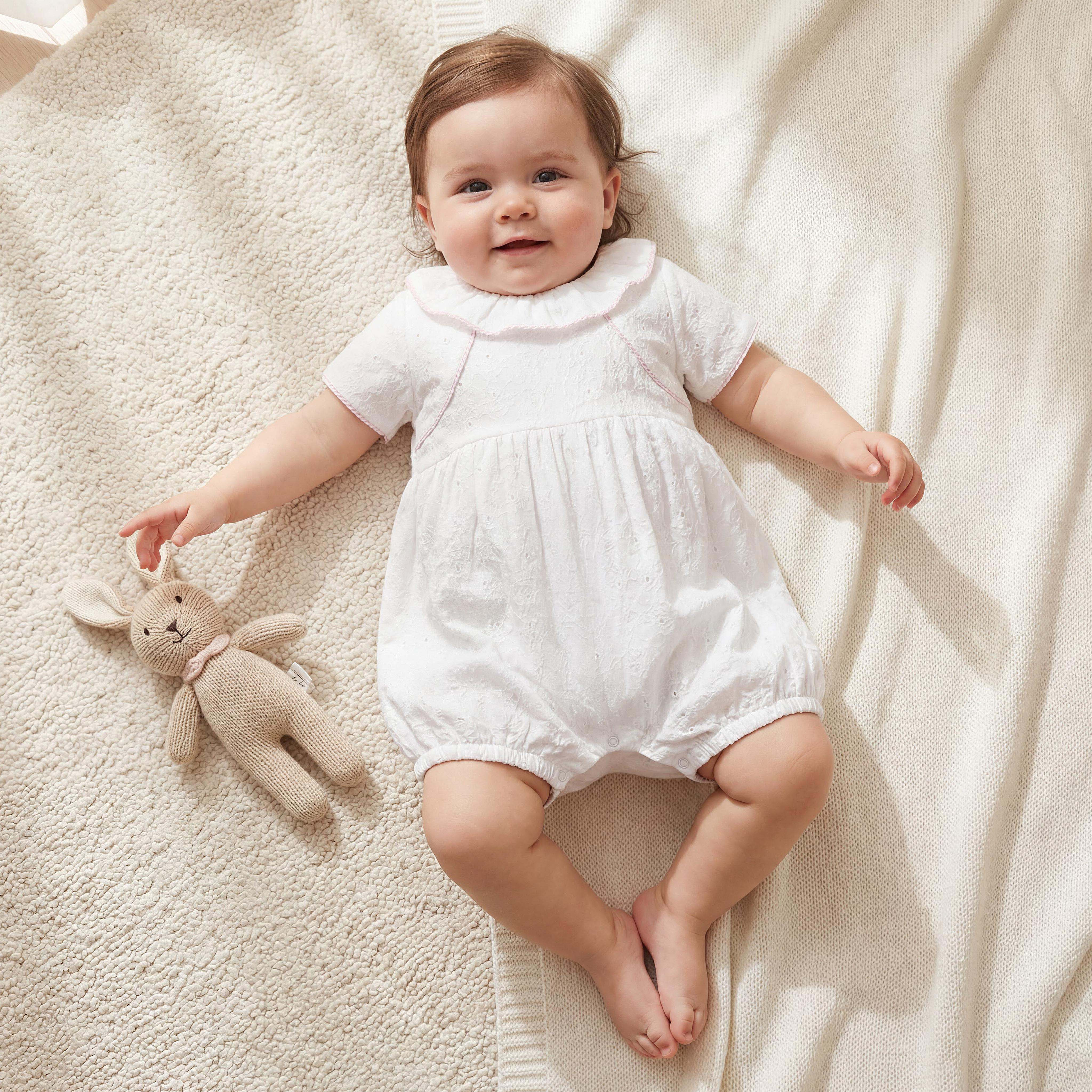 Giggles Ruffle Collar Short Sleeves Romper with Embroidery Detail-baby-girls-clothing-rompers-image-1