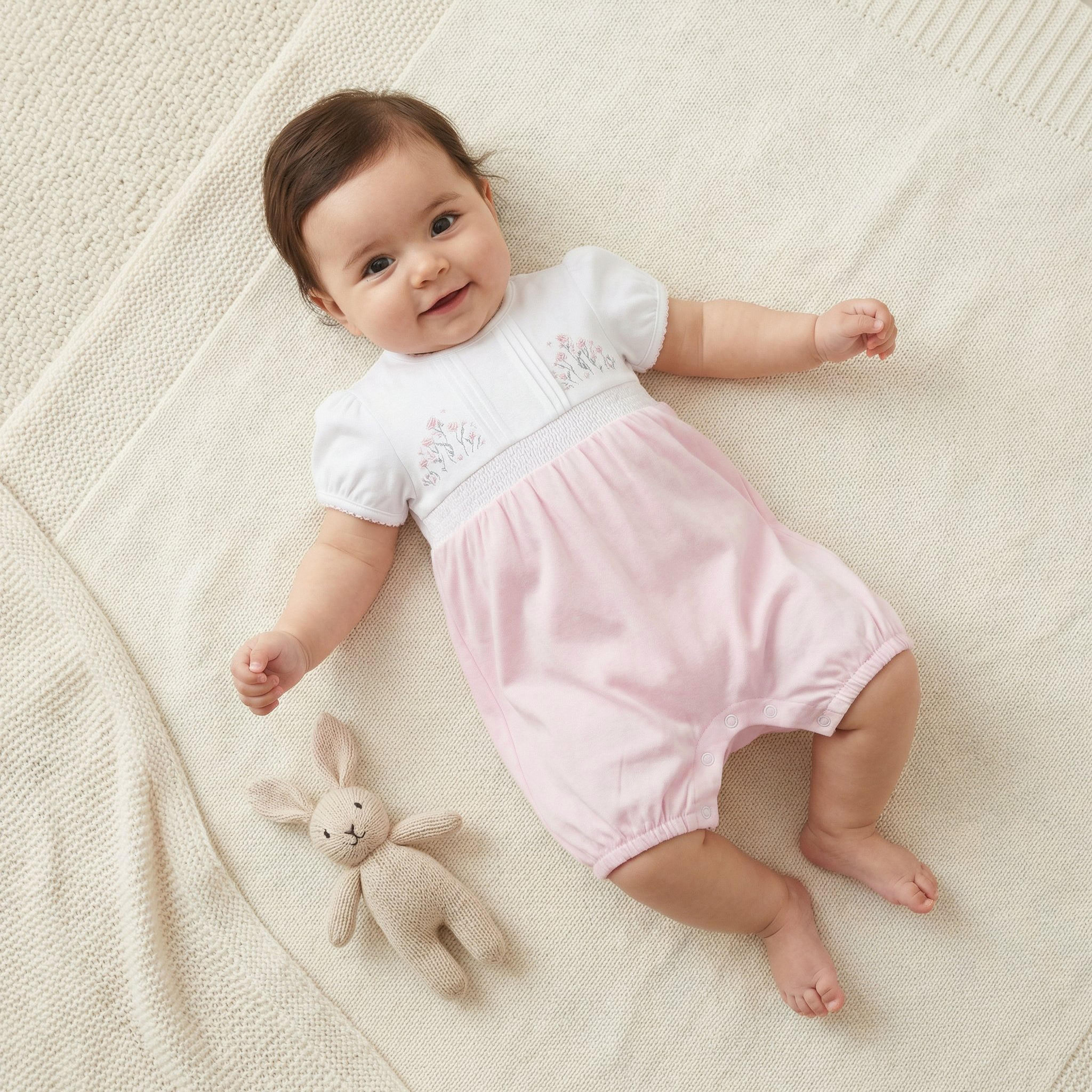 Giggles Short Sleeves Romper with Floral Embroidery-baby-girls-clothing-rompers-image-1