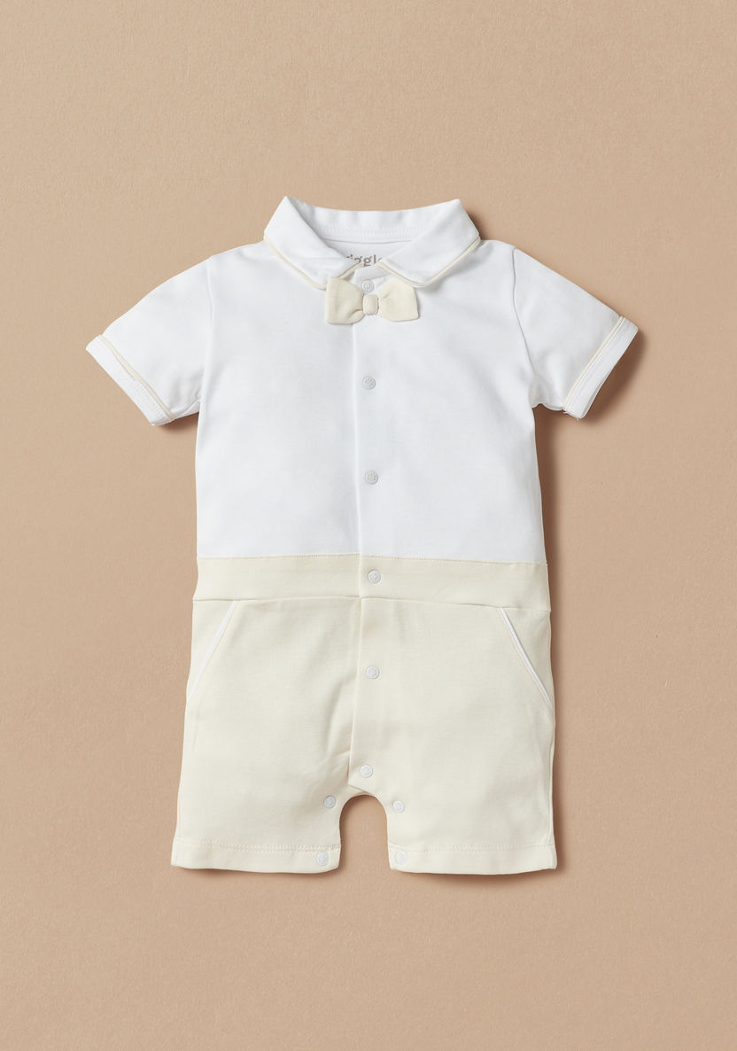 Giggles Bow Accent Romper with Short Sleeves and Button Closure-Rompers%2C Dungarees and Jumpsuits-image-0