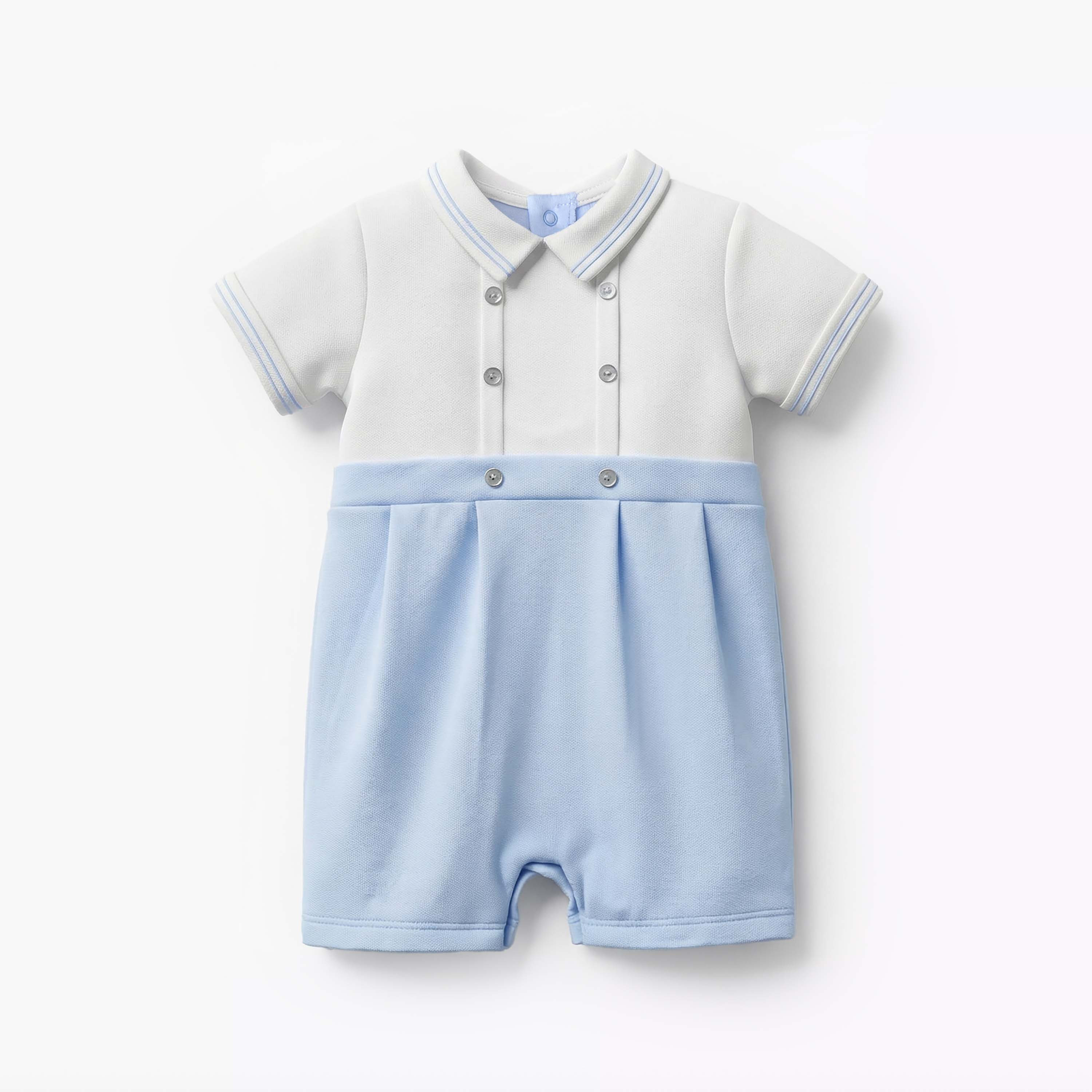 Giggles Peter Pan Collar Short Sleeves Romper with Button Detail-baby-boys-clothing-rompers-image-2
