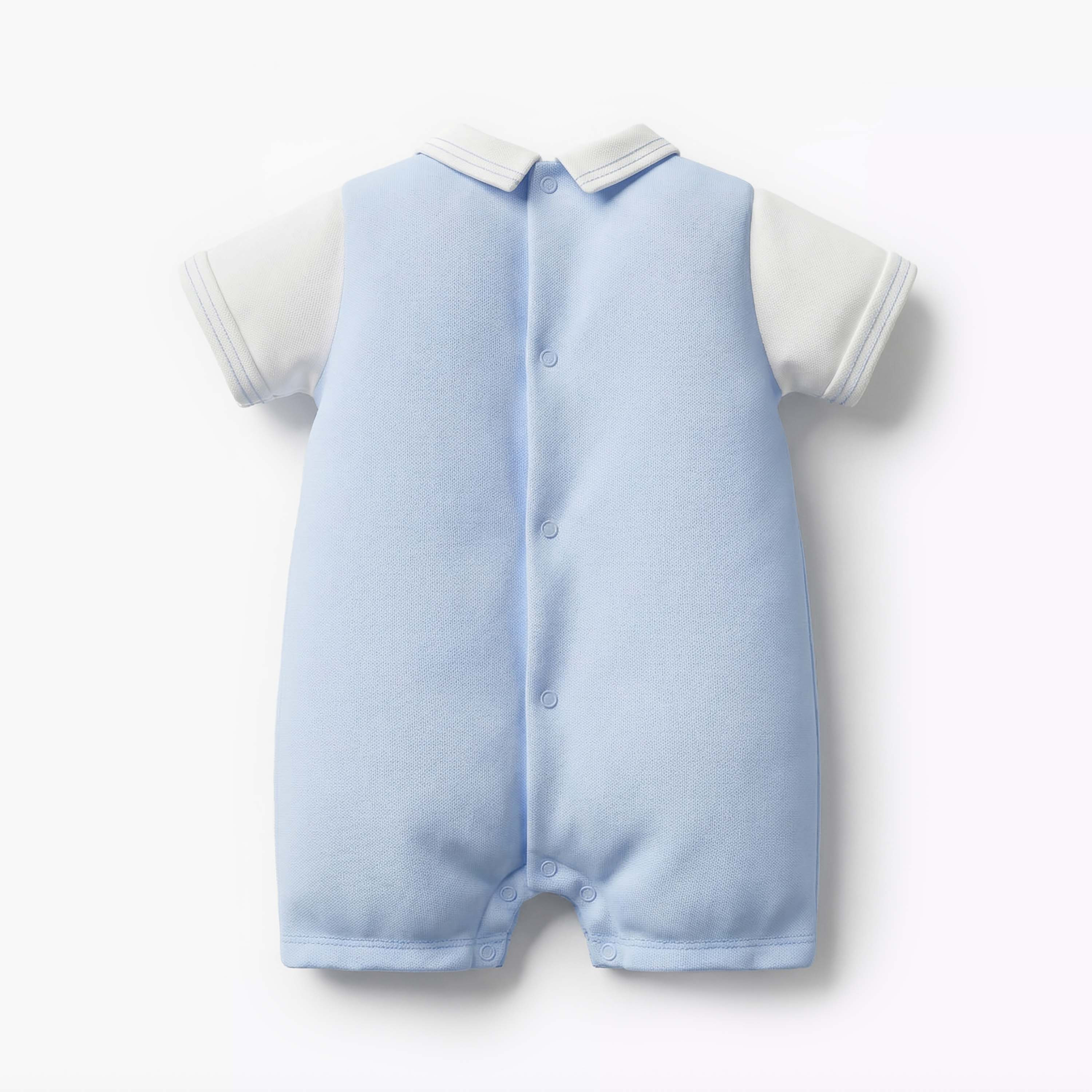 Giggles Peter Pan Collar Short Sleeves Romper with Button Detail-baby-boys-clothing-rompers-image-3