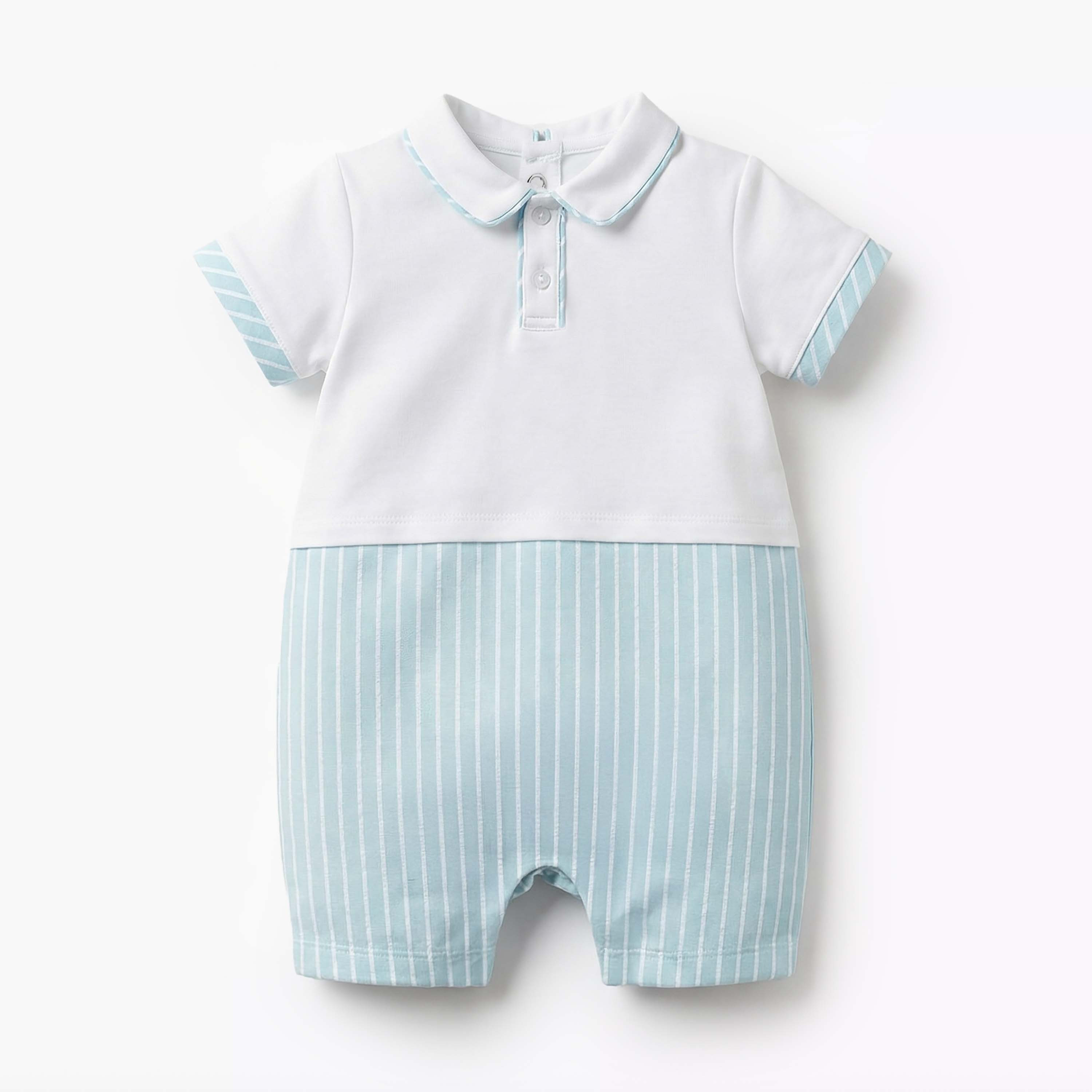 Giggles Peter Pan Collar Short Sleeves Romper with Stripes-baby-boys-clothing-rompers-image-1