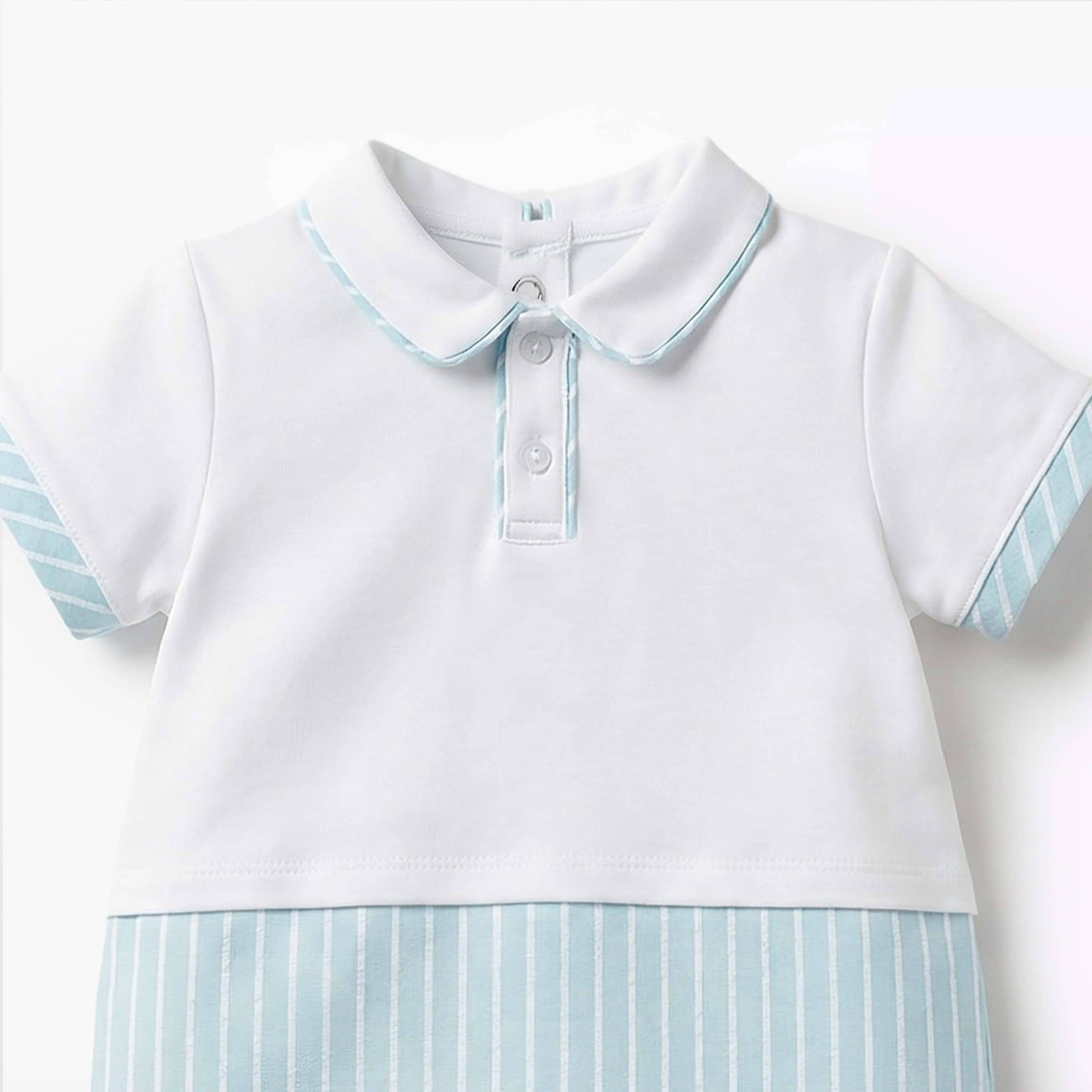 Giggles Peter Pan Collar Short Sleeves Romper with Stripes-baby-boys-clothing-rompers-image-3