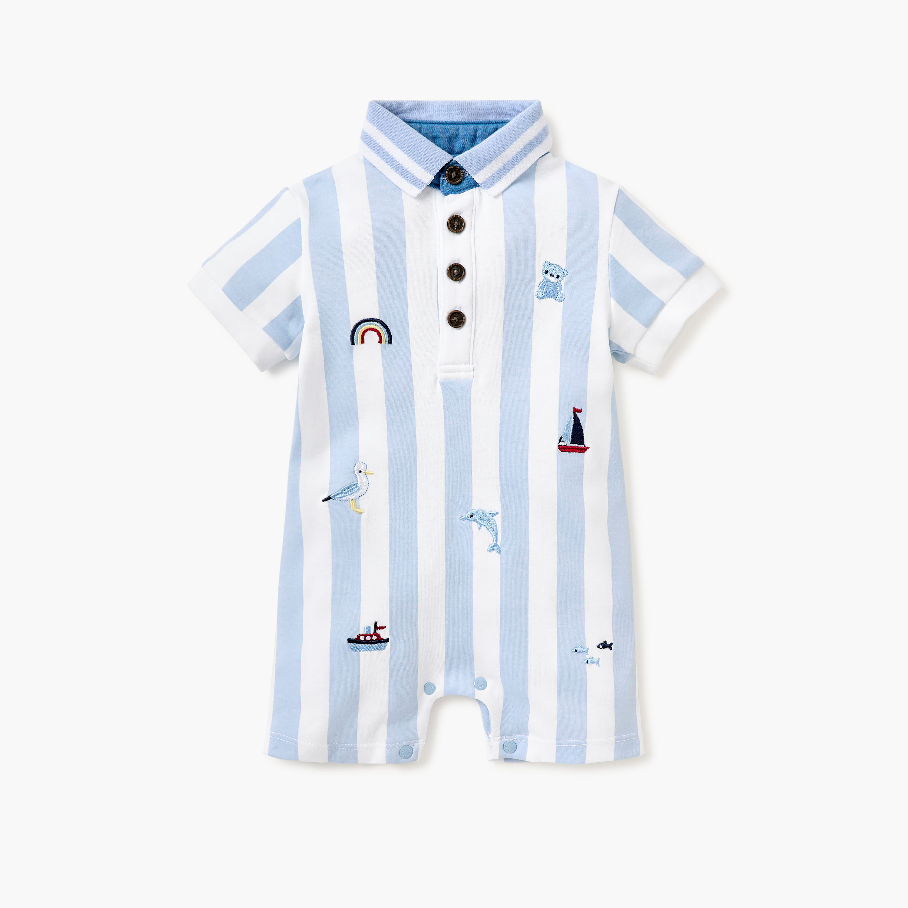 Giggles Striped Cotton Romper with Short Sleeves-baby-boys-clothing-rompers-image-1