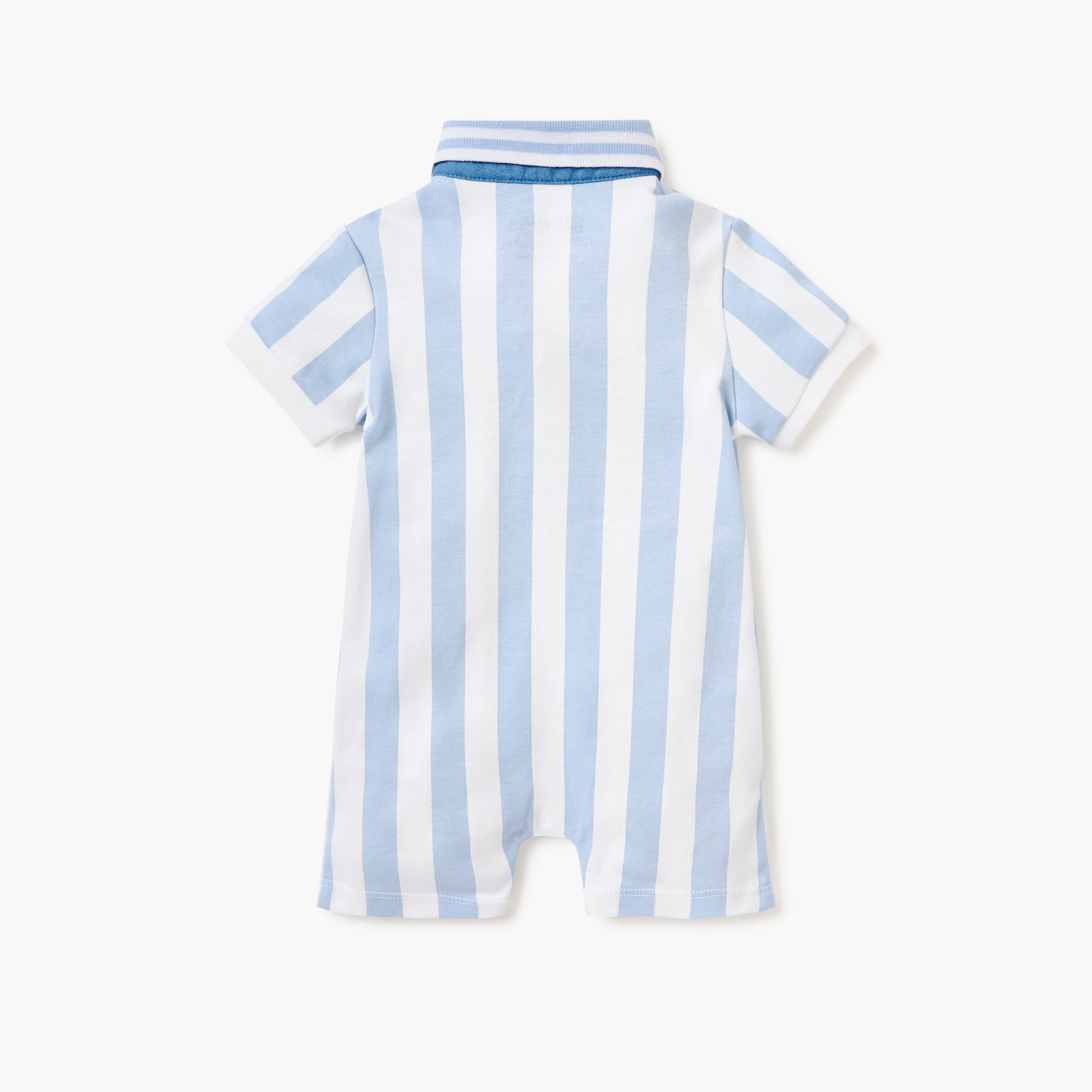 Giggles Striped Cotton Romper with Short Sleeves-baby-boys-clothing-rompers-image-2