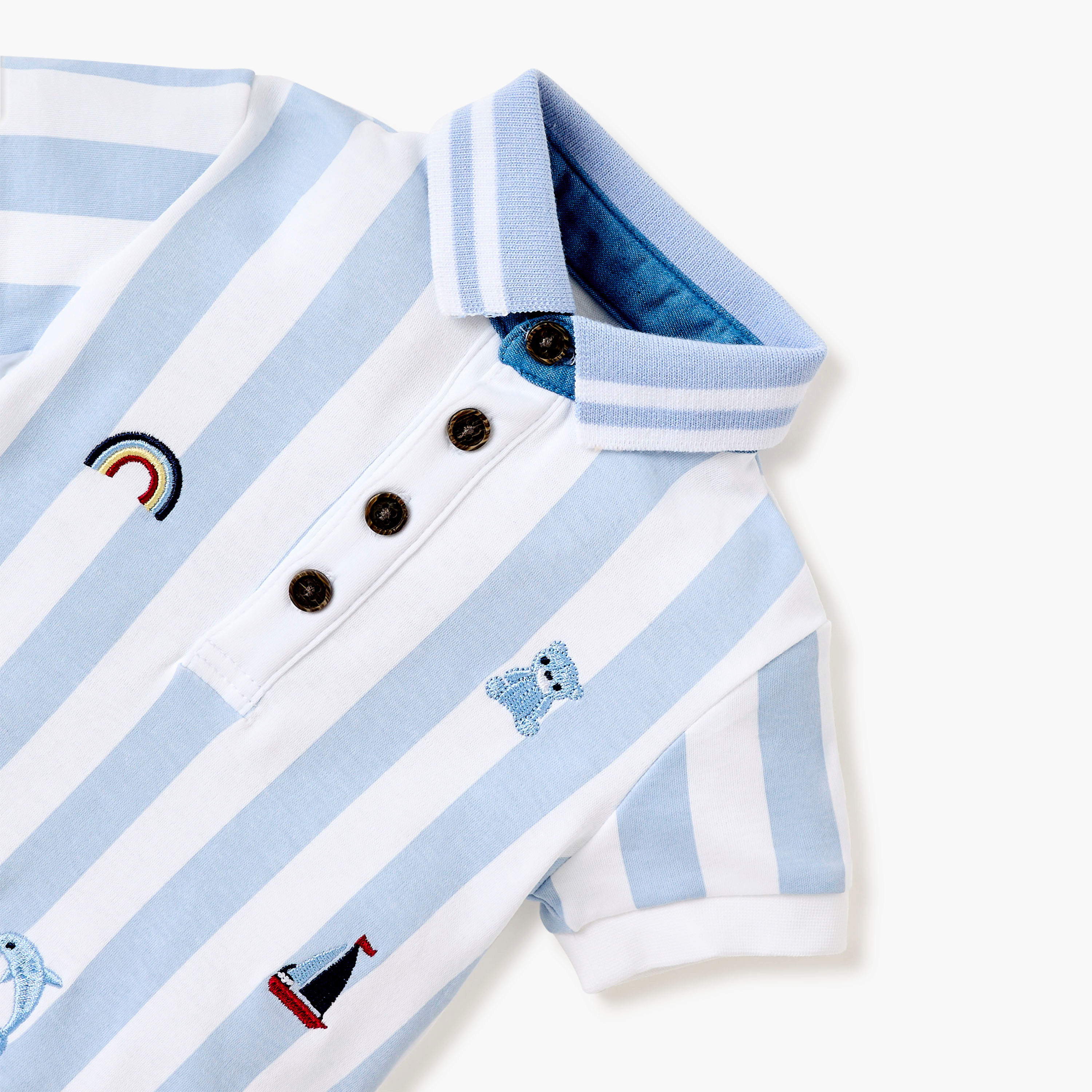 Giggles Striped Cotton Romper with Short Sleeves-baby-boys-clothing-rompers-image-3