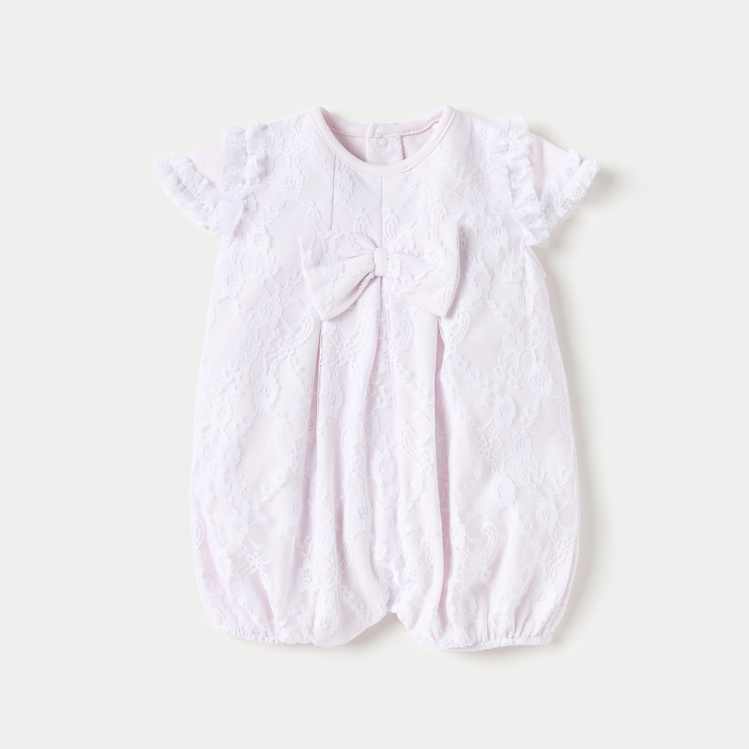 أفرول قطن بارز الملمس بأكمام قصيرة وأزهار دانتيل من جيجلز-baby-girls-clothing-rompers-image-1