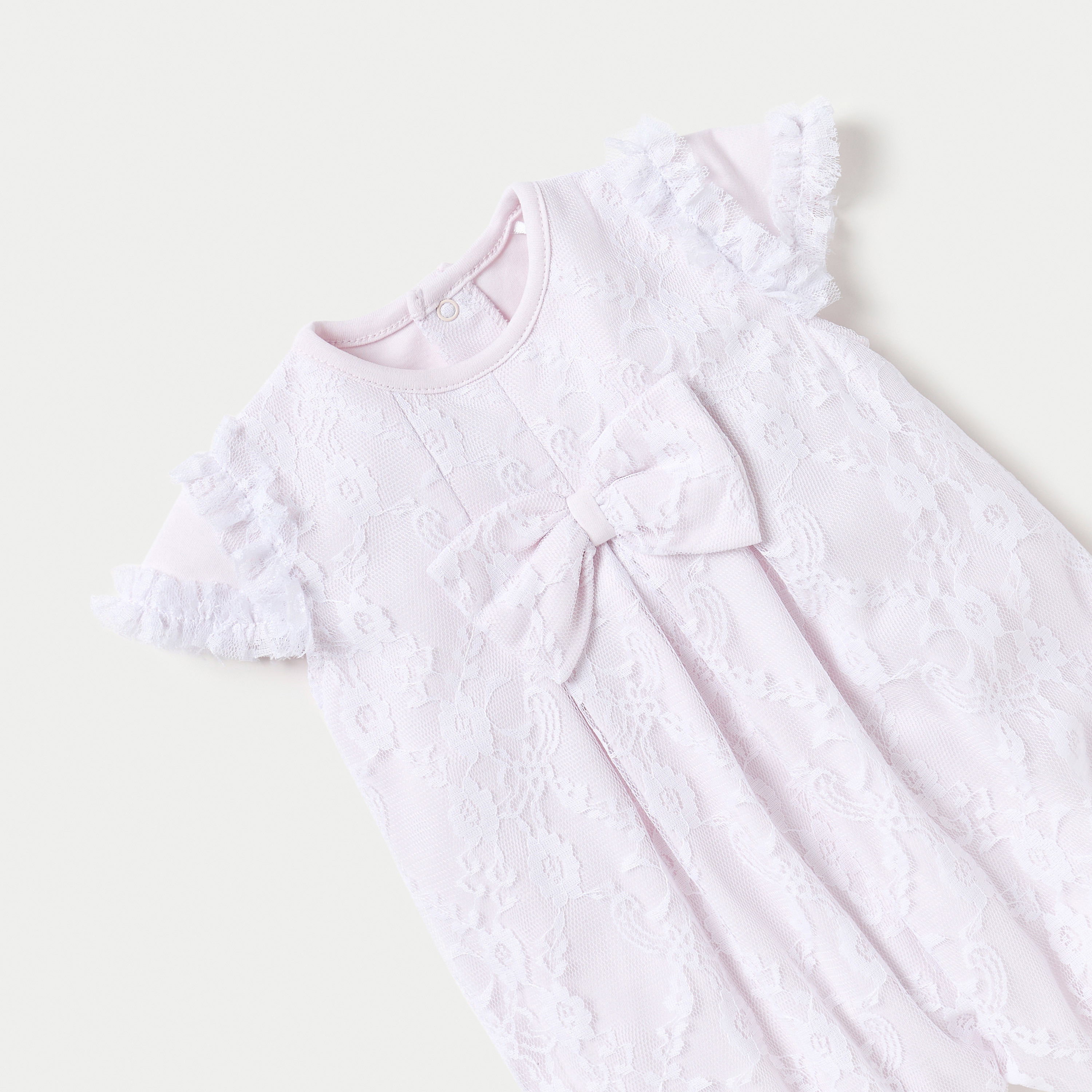 أفرول قطن بارز الملمس بأكمام قصيرة وأزهار دانتيل من جيجلز-baby-girls-clothing-rompers-image-2