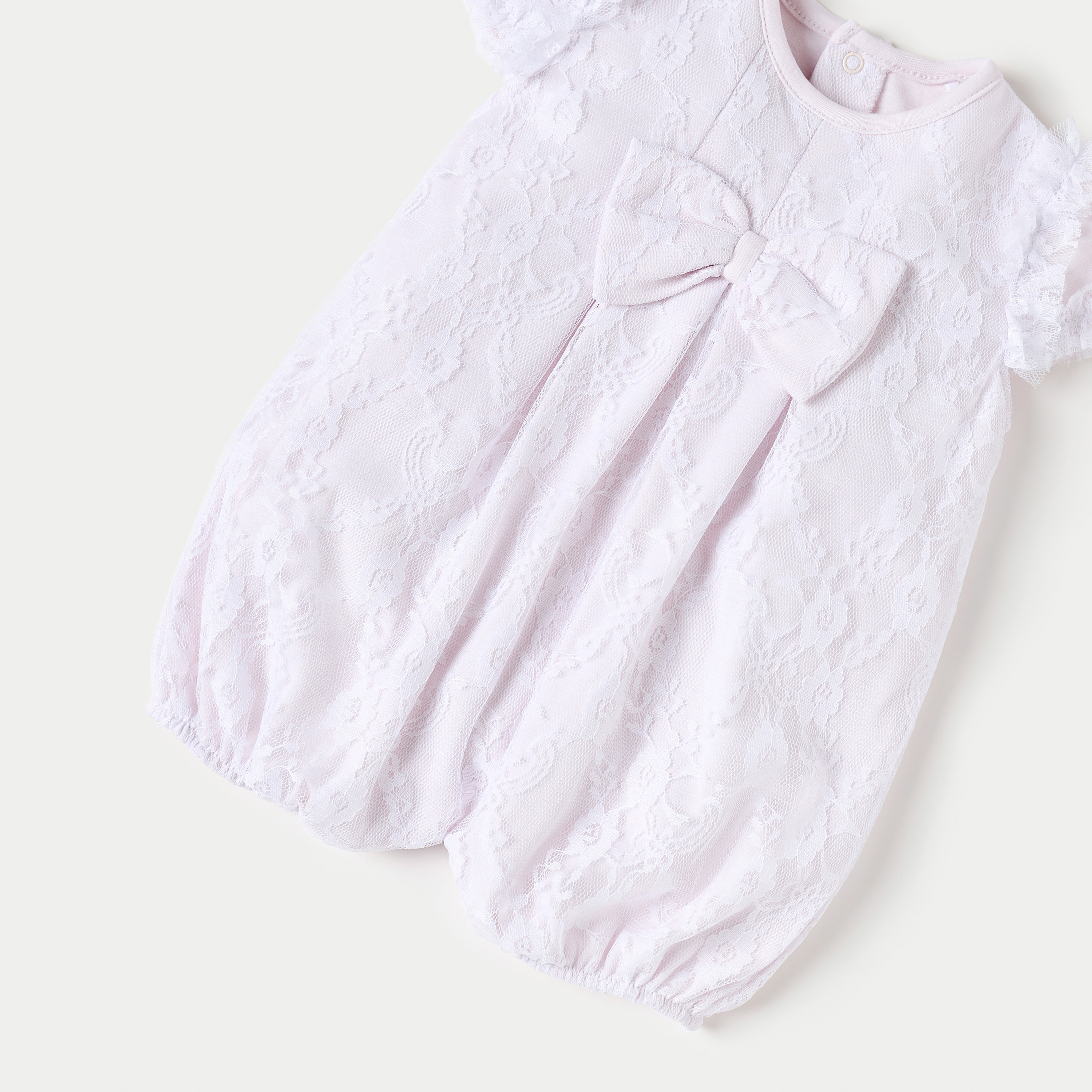 أفرول قطن بارز الملمس بأكمام قصيرة وأزهار دانتيل من جيجلز-baby-girls-clothing-rompers-image-3