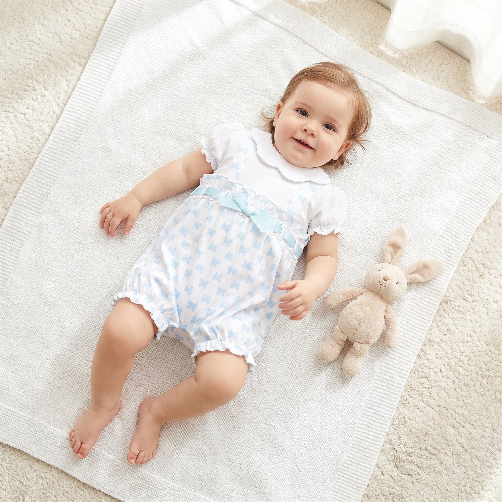 Giggles Collared Short Sleeves Romper with Bow Print-baby-girls-clothing-rompers-image-1