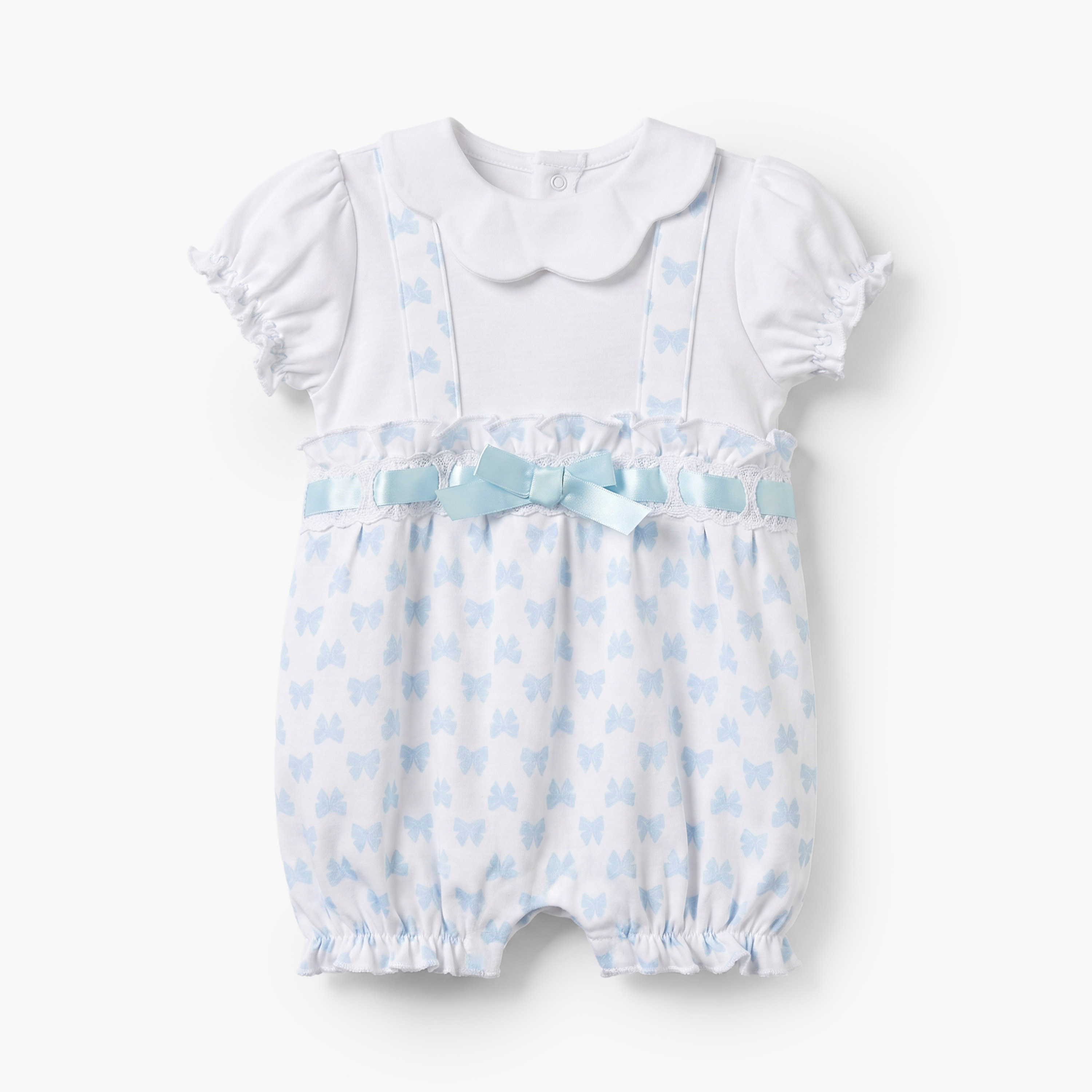 Giggles Collared Short Sleeves Romper with Bow Print-baby-girls-clothing-rompers-image-2