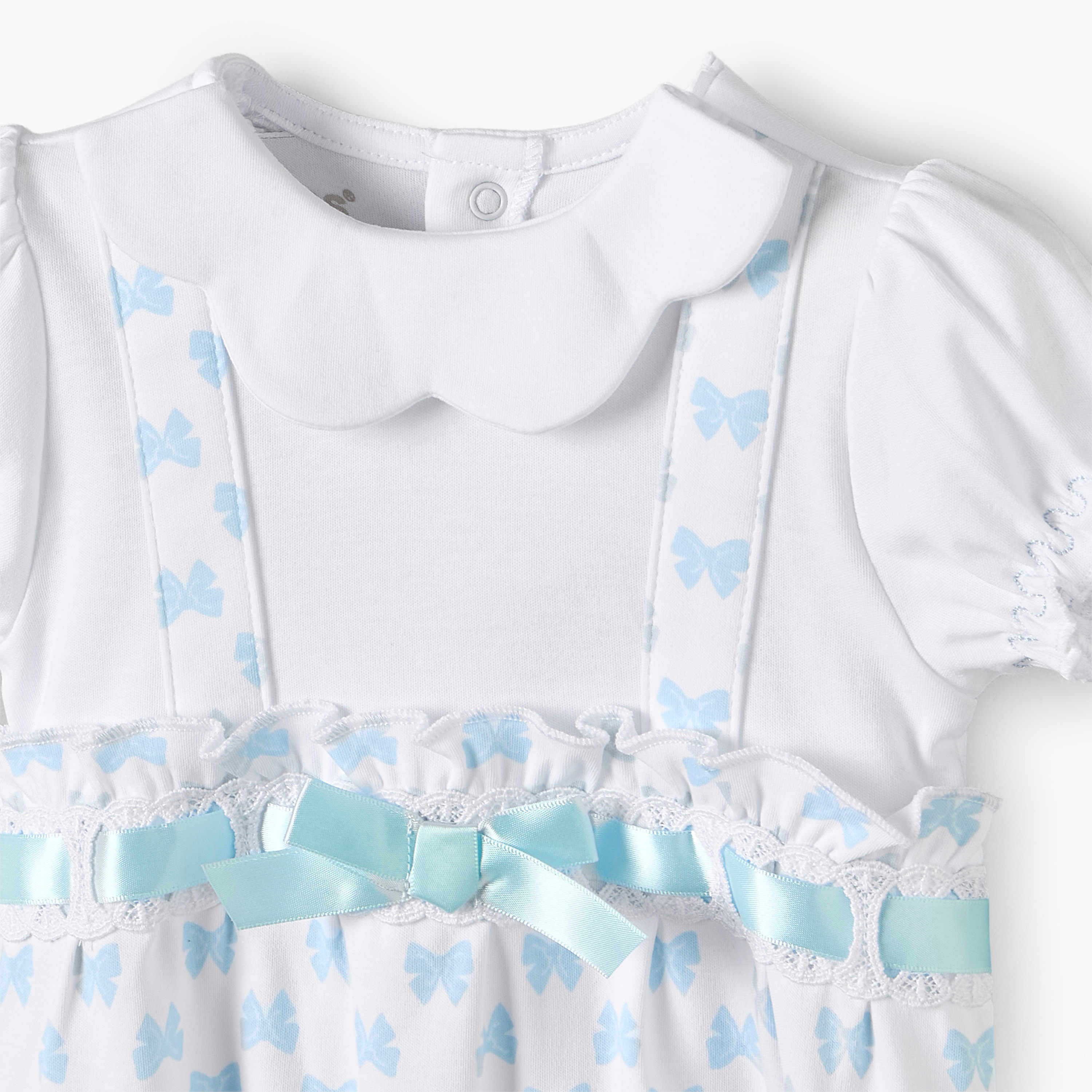 Giggles Collared Short Sleeves Romper with Bow Print-baby-girls-clothing-rompers-image-3