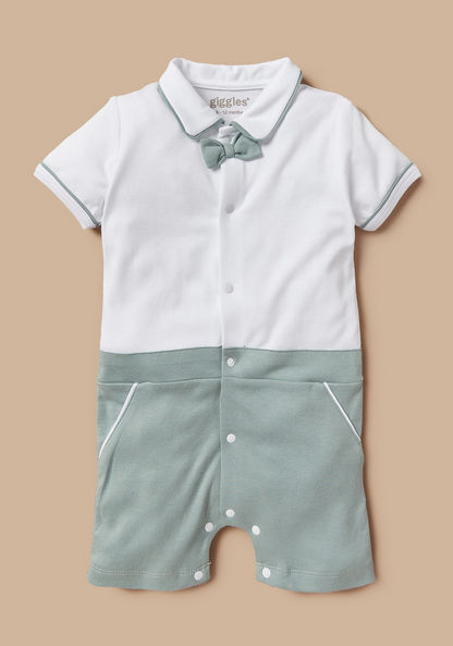 Giggles Textured Romper with Collar and Bow Applique Detail-Rompers%2C Dungarees and Jumpsuits-image-0