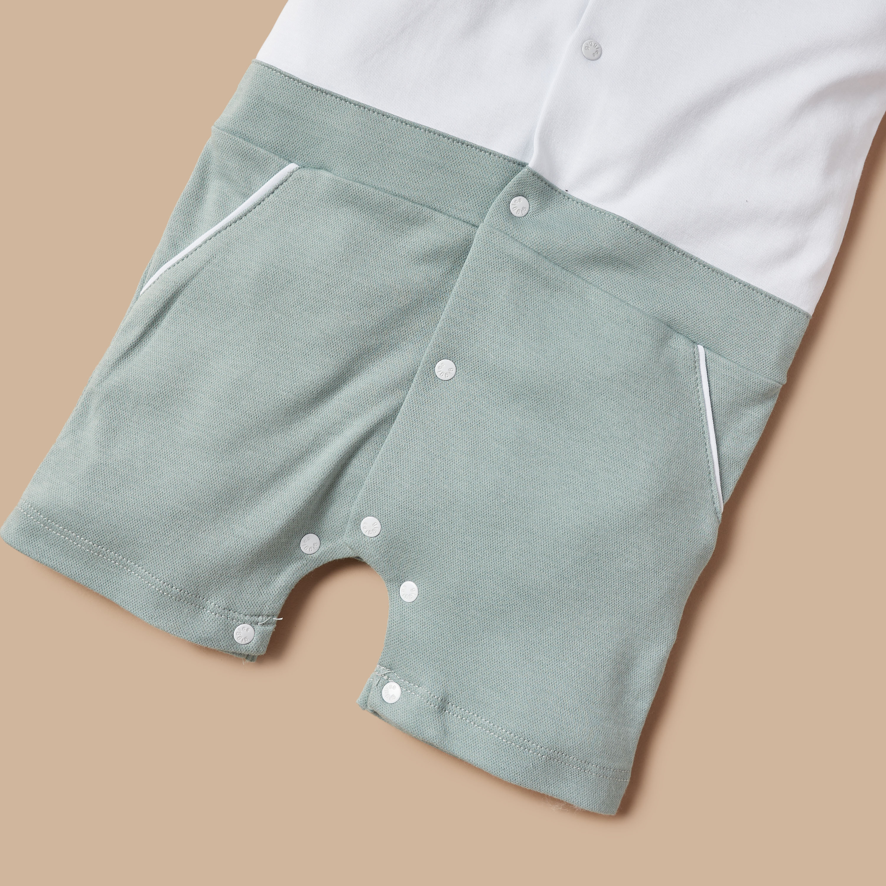 Giggles Textured Romper with Collar and Bow Applique Detail-baby-boys-clothing-rompers-image-3