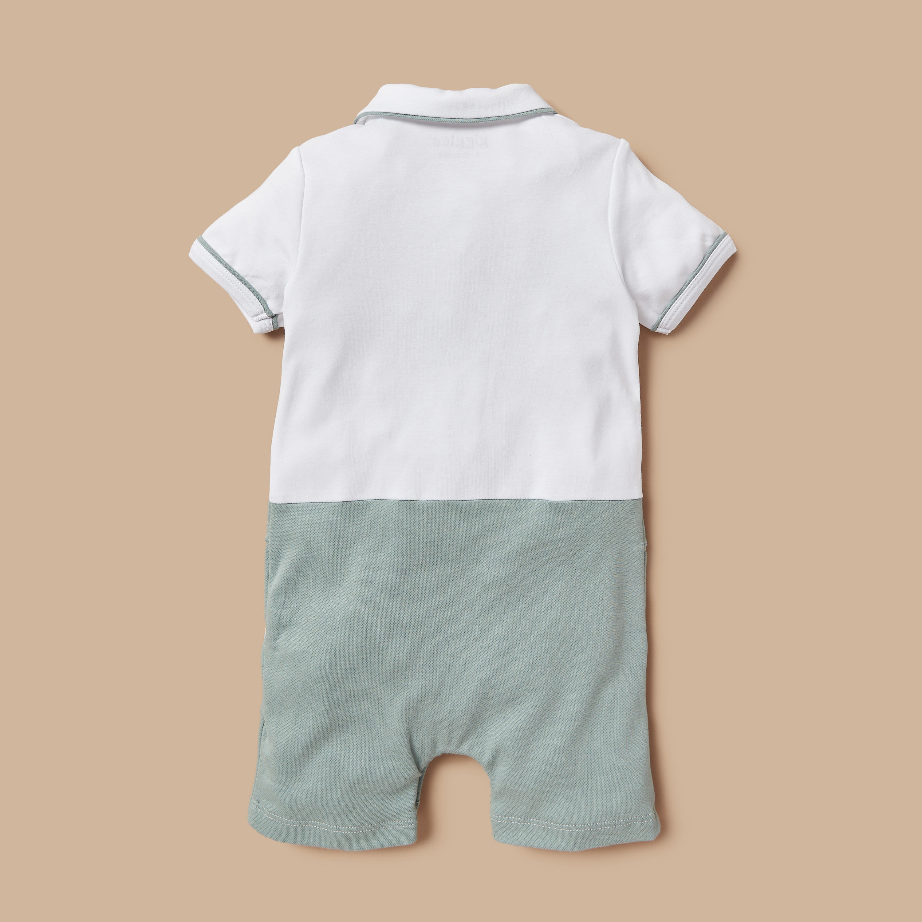 Giggles Textured Romper with Collar and Bow Applique Detail-baby-boys-clothing-rompers-image-4