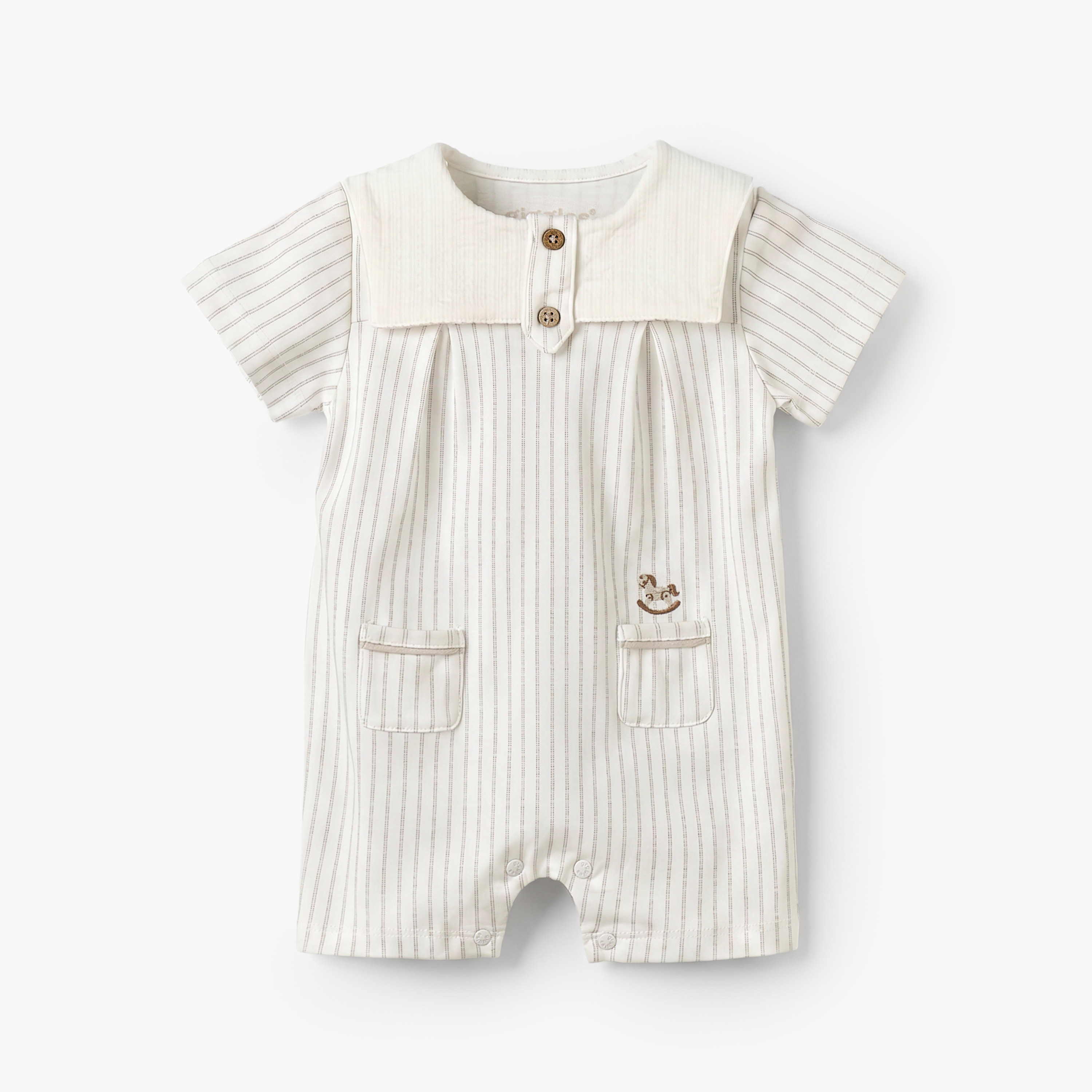 Giggles Collared Short Sleeves Romper with Striped Design-baby-boys-clothing-rompers-image-2